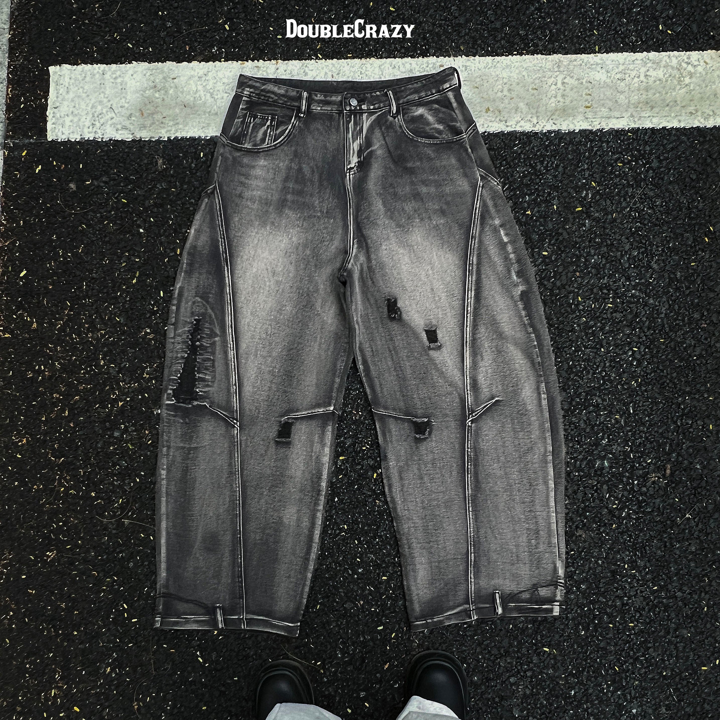 Dark Wash Distress Jeans-S131