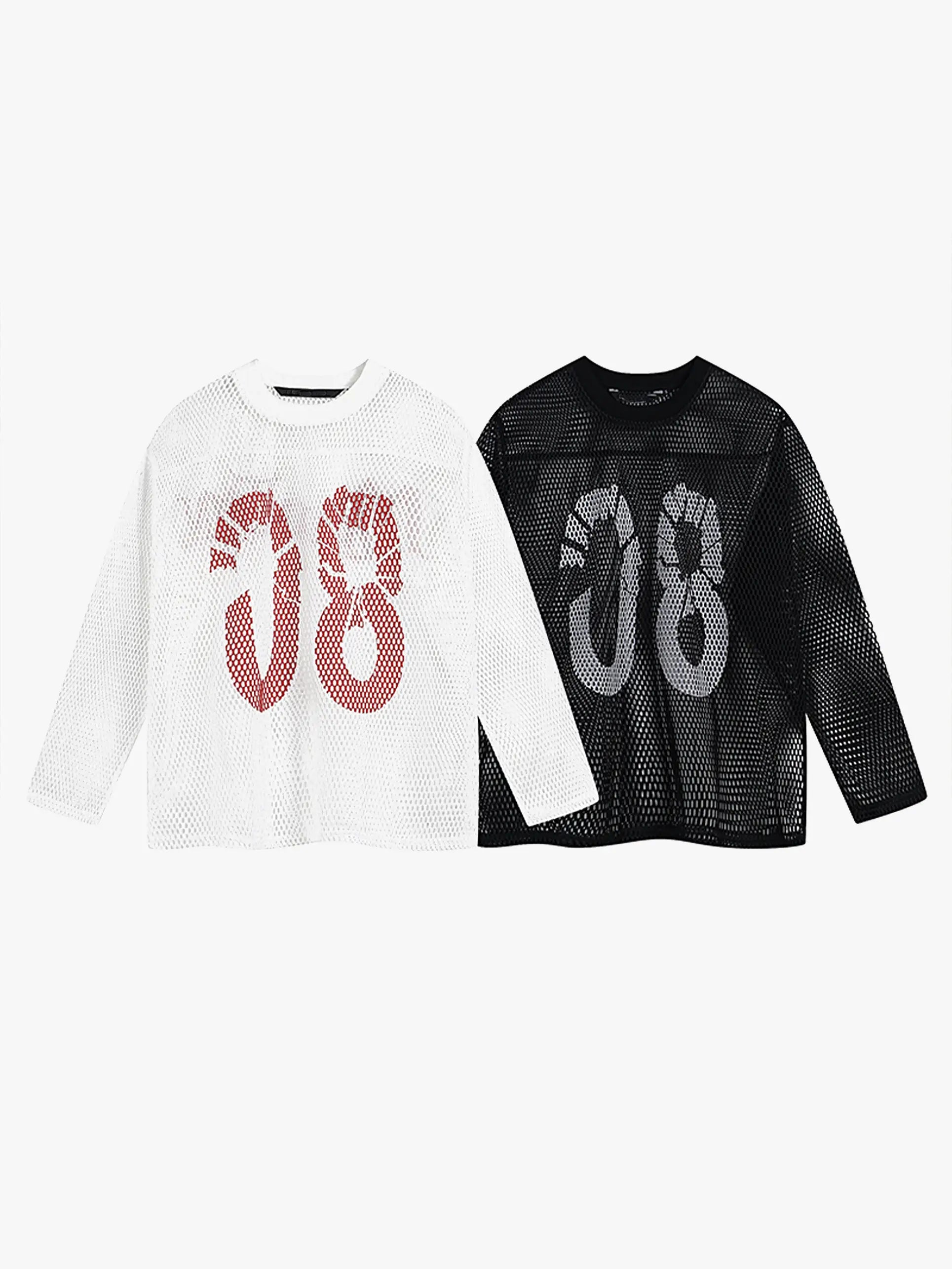 Bold Graphic Mesh Long-Sleeve Top -s906