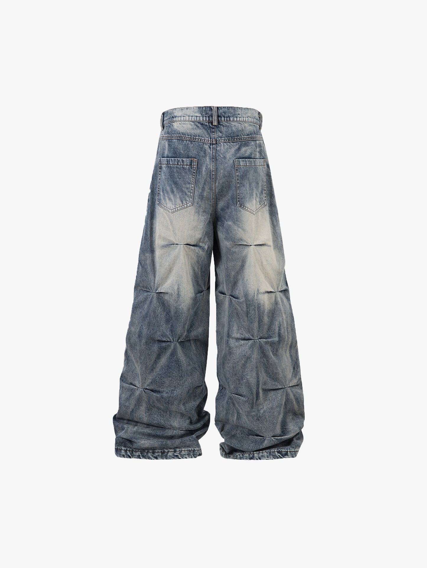 New Collection Wide Leg Denim Jeans Vintage Washed Baggy Trousers 3D Pleated Streetwear Pants-S1029