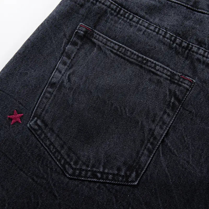 Star Distressed Red Panel Jeans-S1240