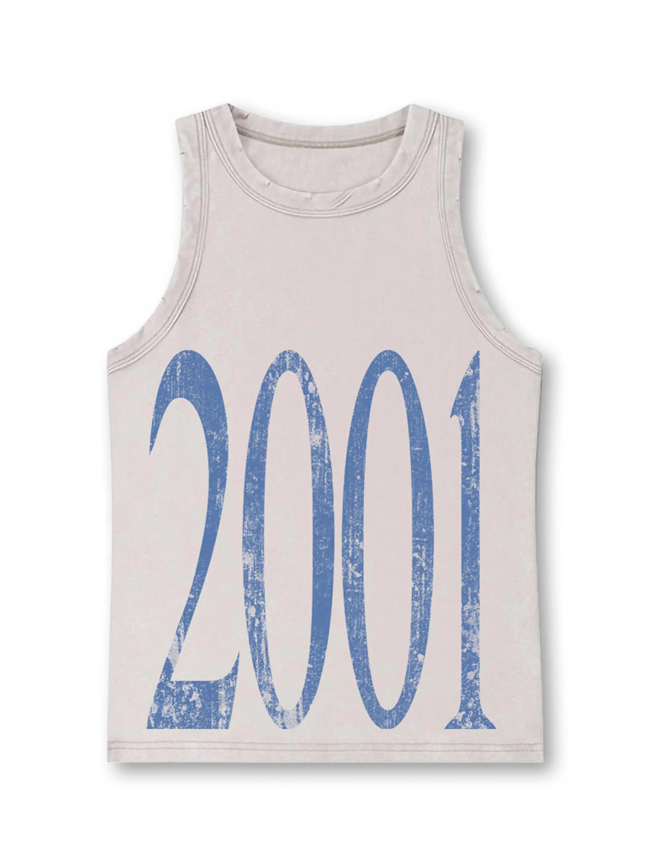 Camiseta sin mangas ajustada efecto envejecido 2001 Y2K-524