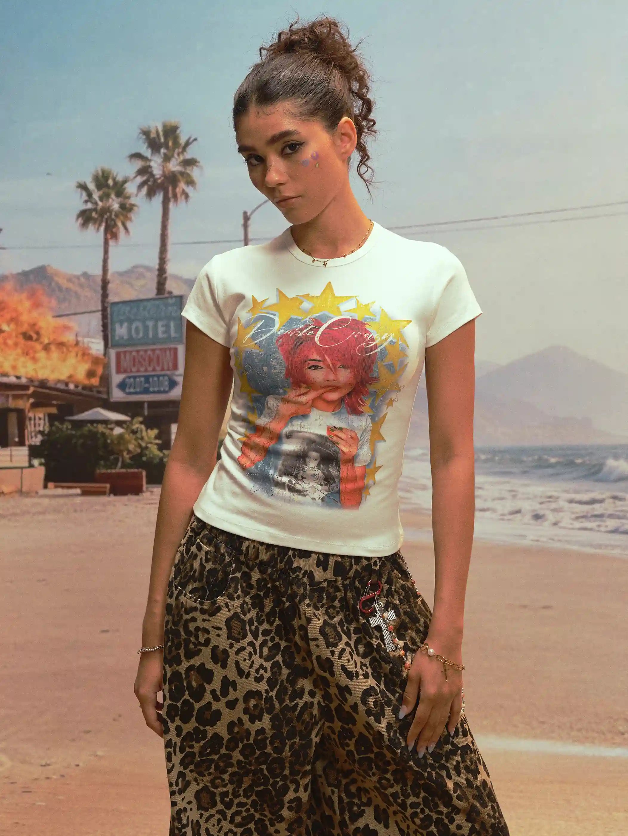 Y2K Rhinestone Star Girl Baby Tee-526