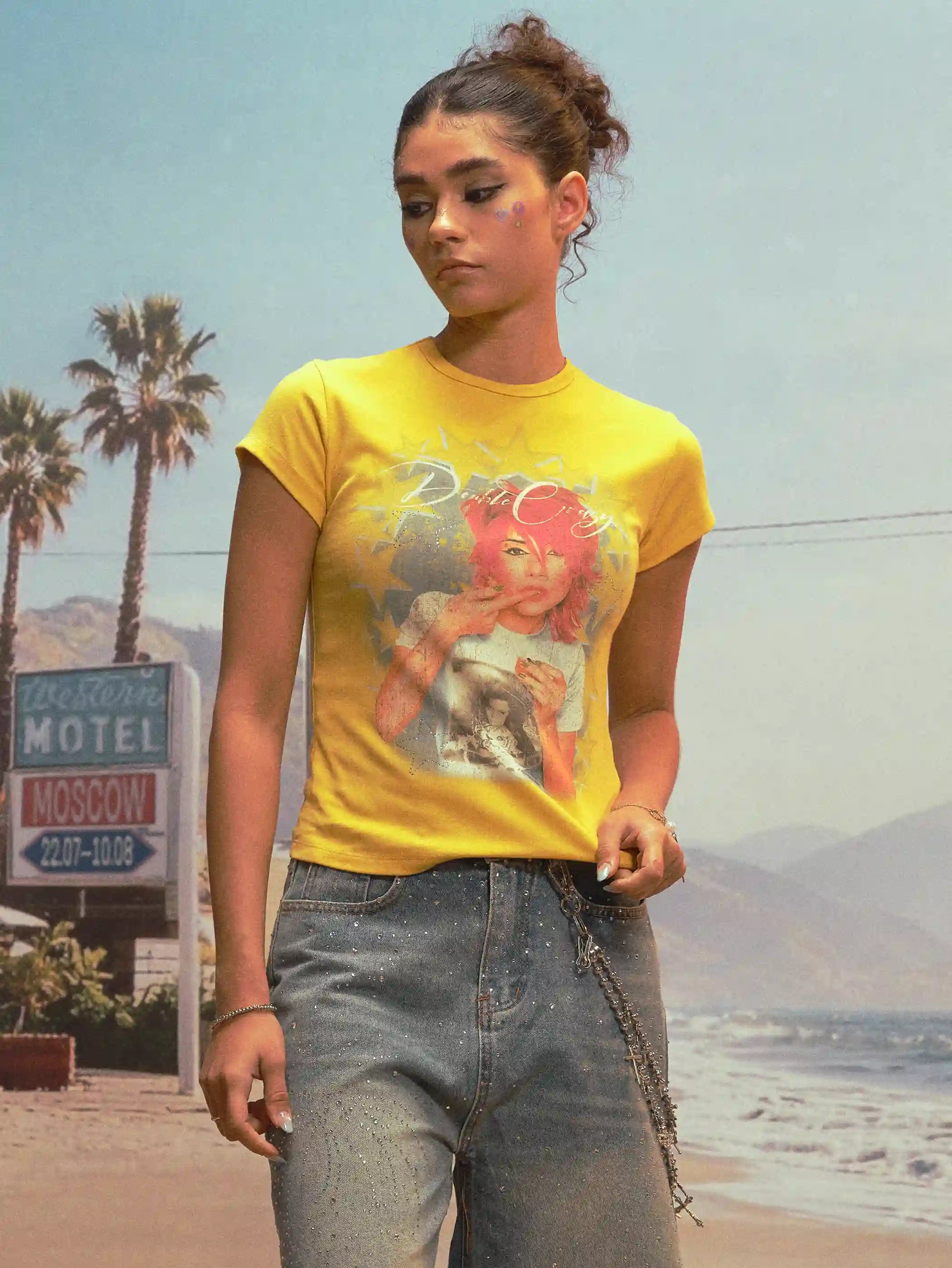 Camiseta Y2K Estrella de Diamantes de Imitación para Niña-526