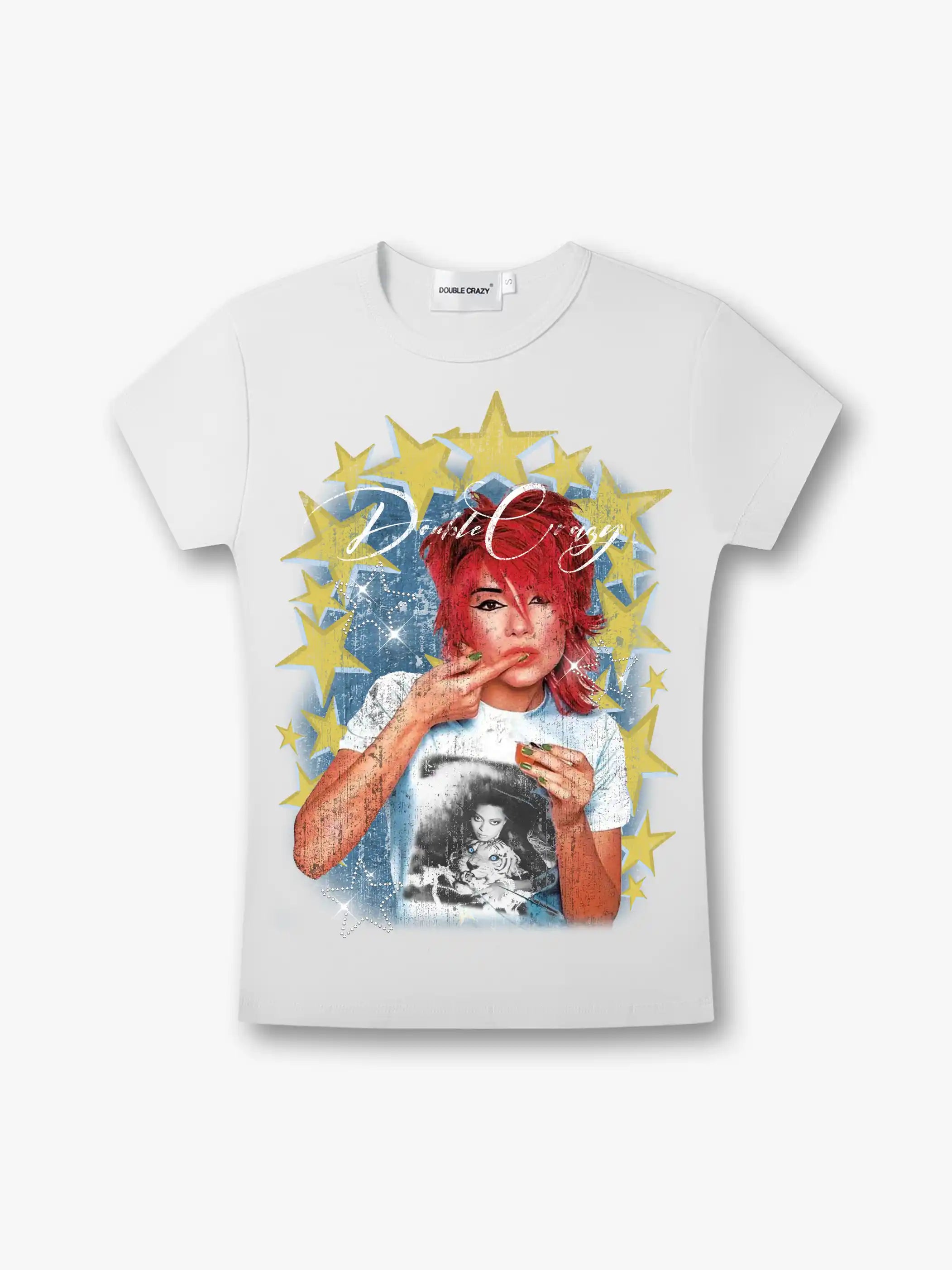 Y2K Rhinestone Star Girl Baby Tee-526