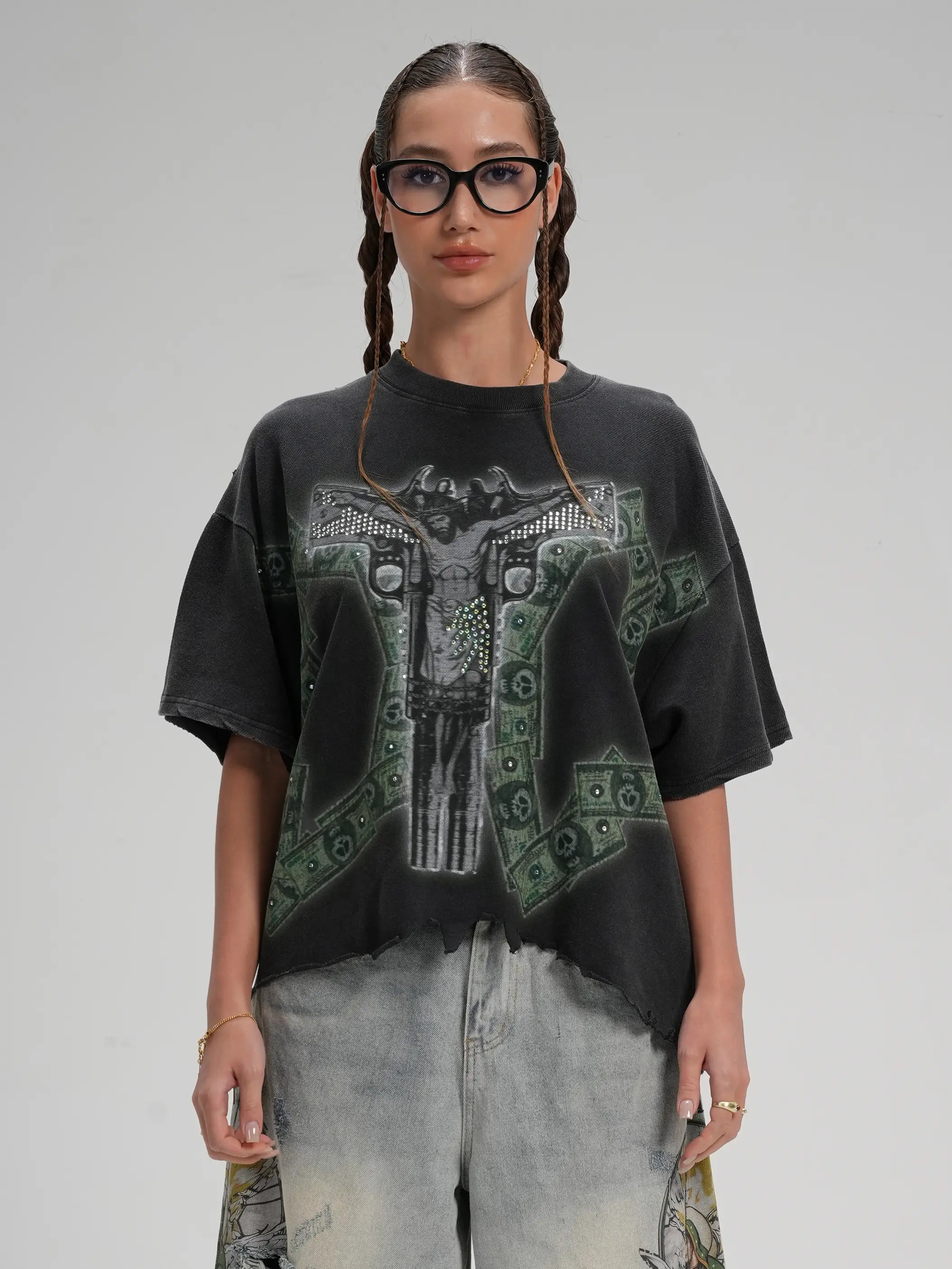 Camiseta de parodia de Jesús de diamantes de imitación - 553