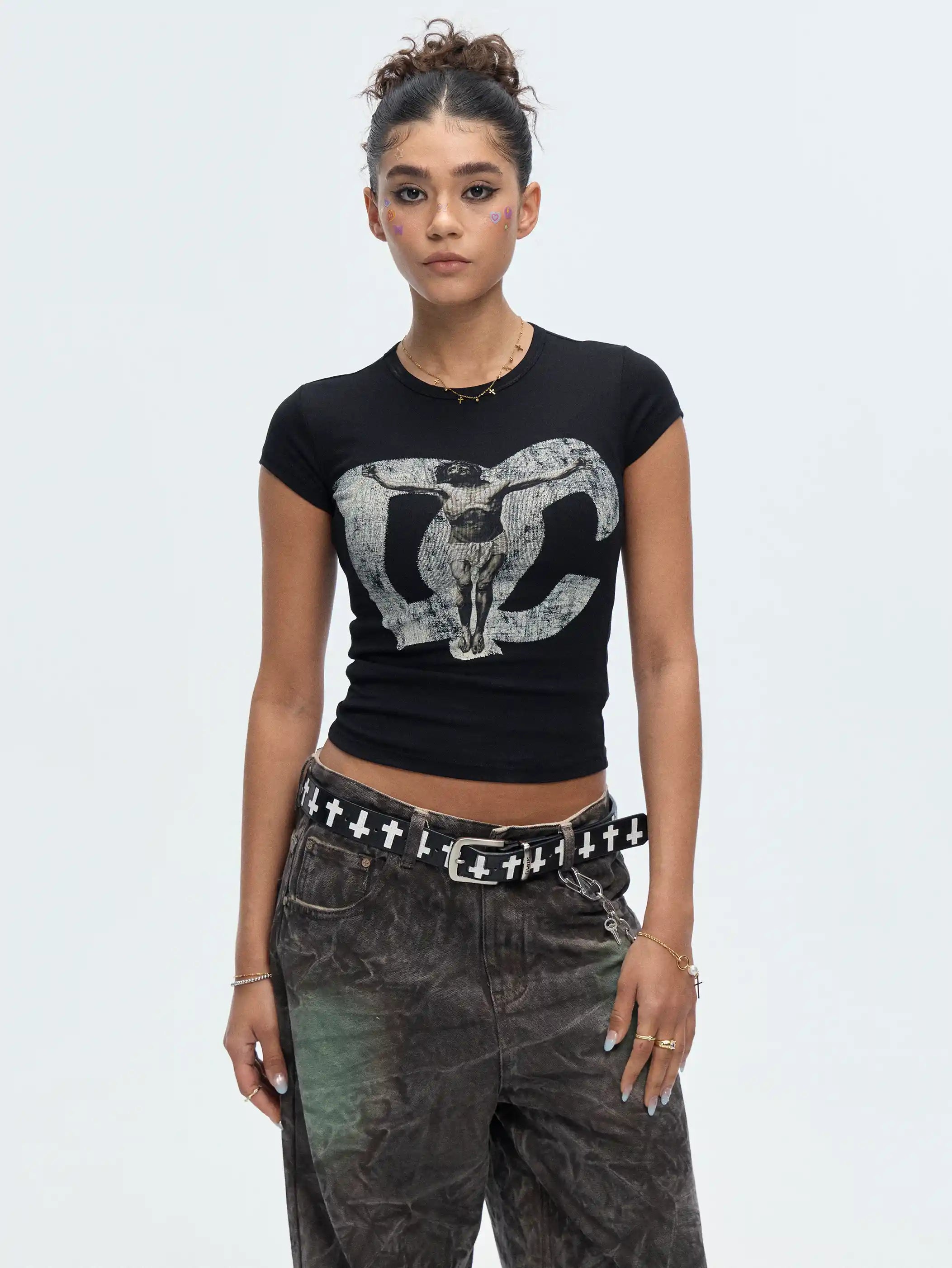 Gothic Jesus Distressed Baby Tee-547