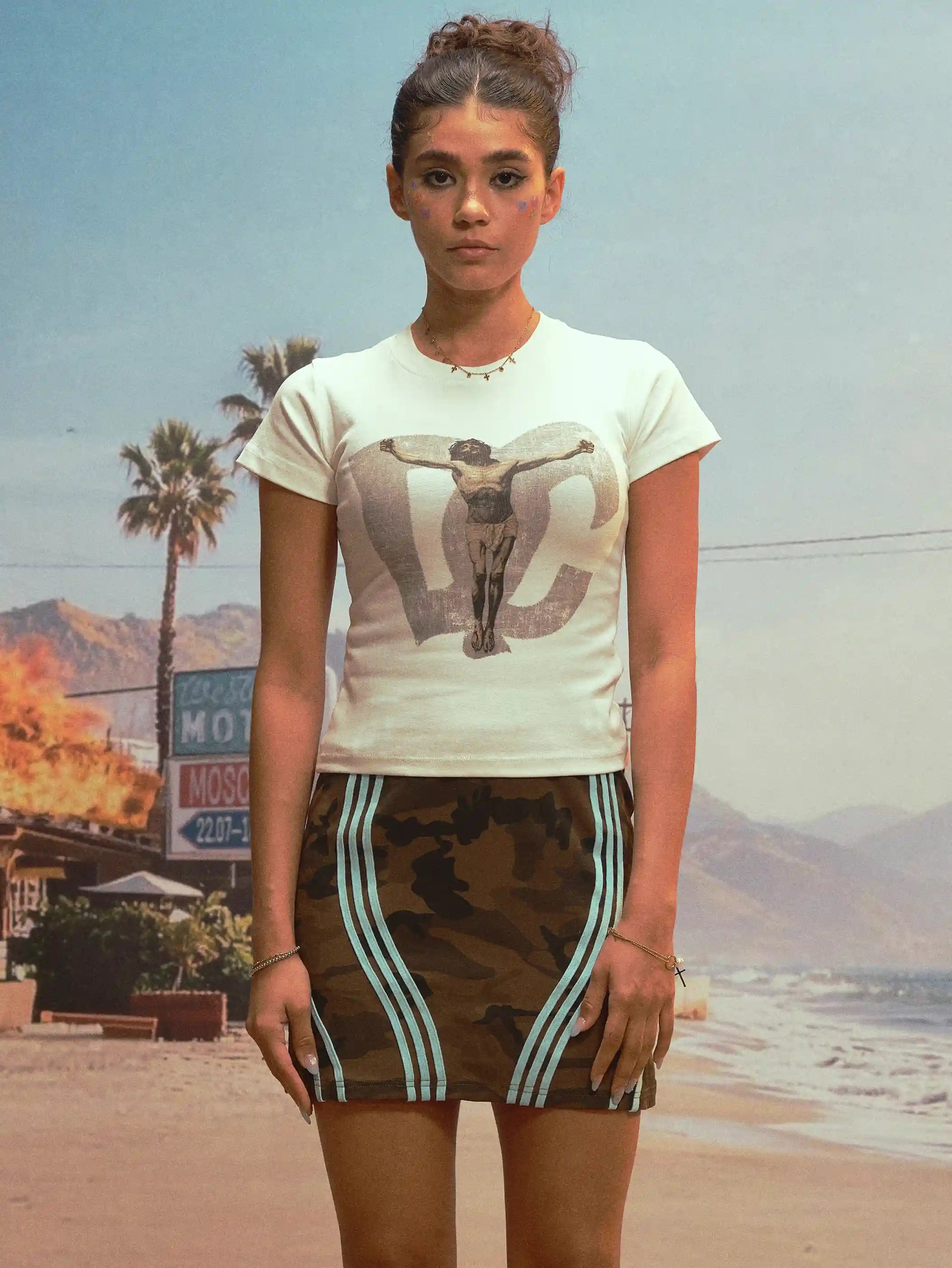 Gothic Jesus Distressed Baby Tee-547