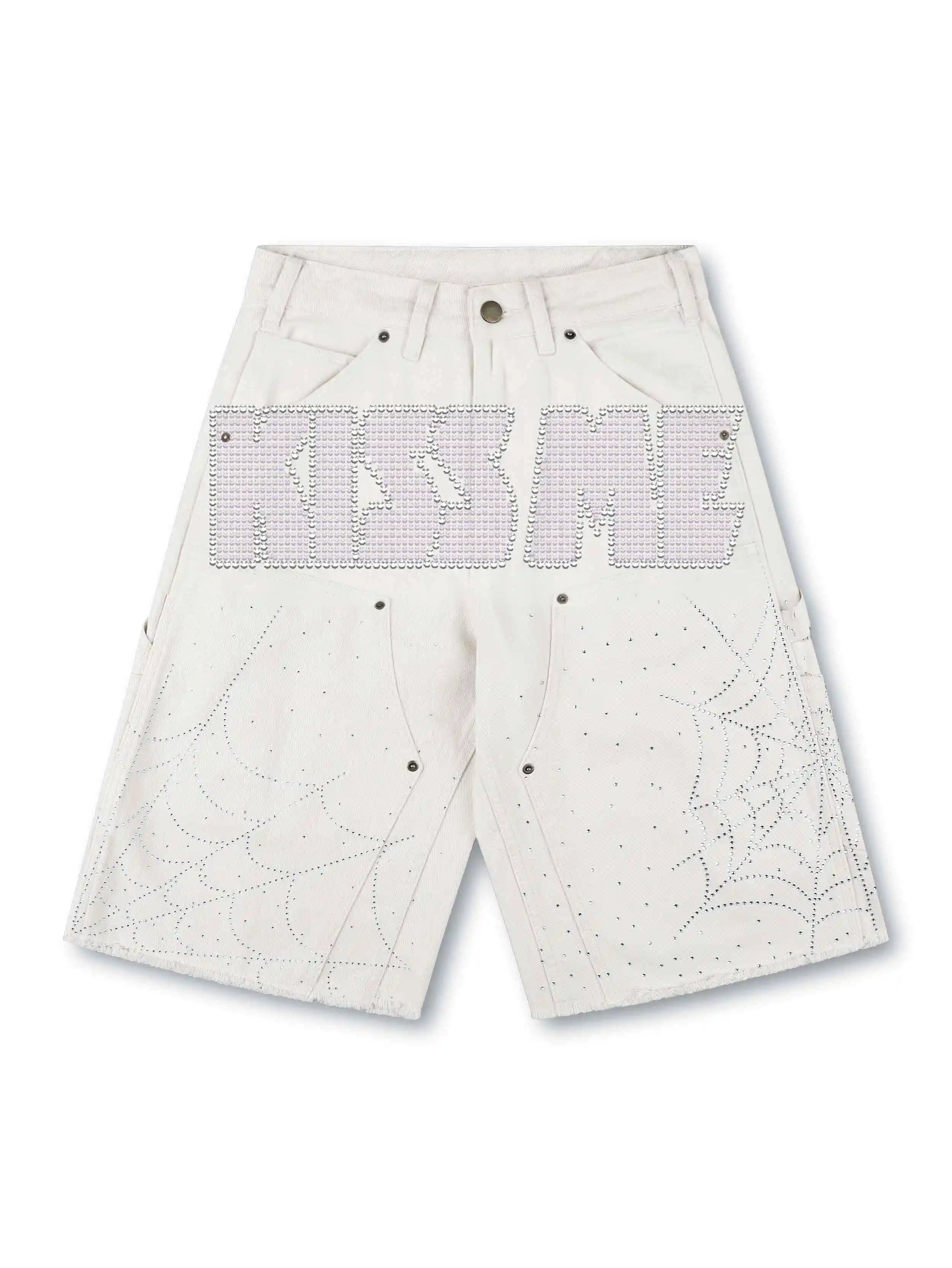 Jorts en jean avec strass et motif toile d'araignée-550