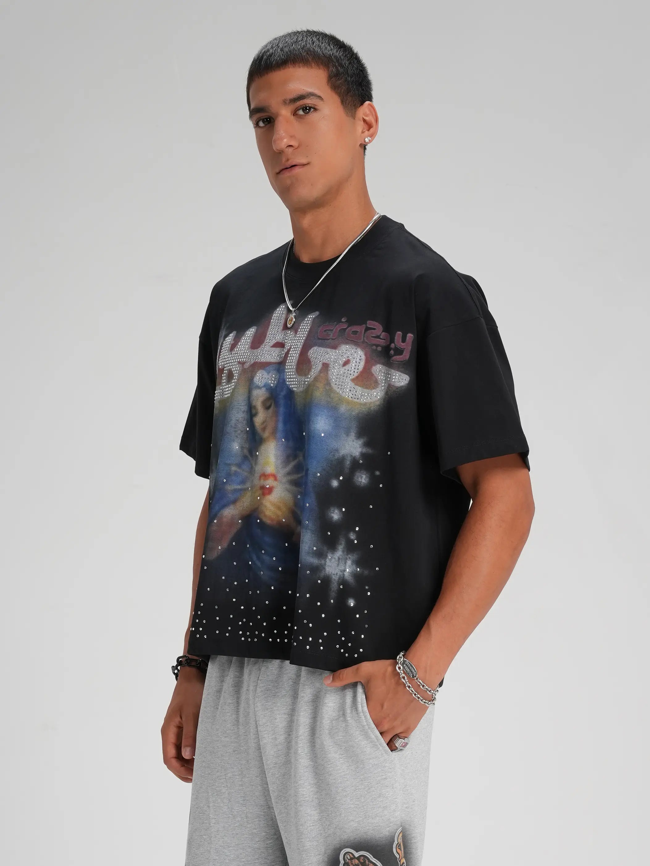 T-shirt ample Vierge Marie strass-565