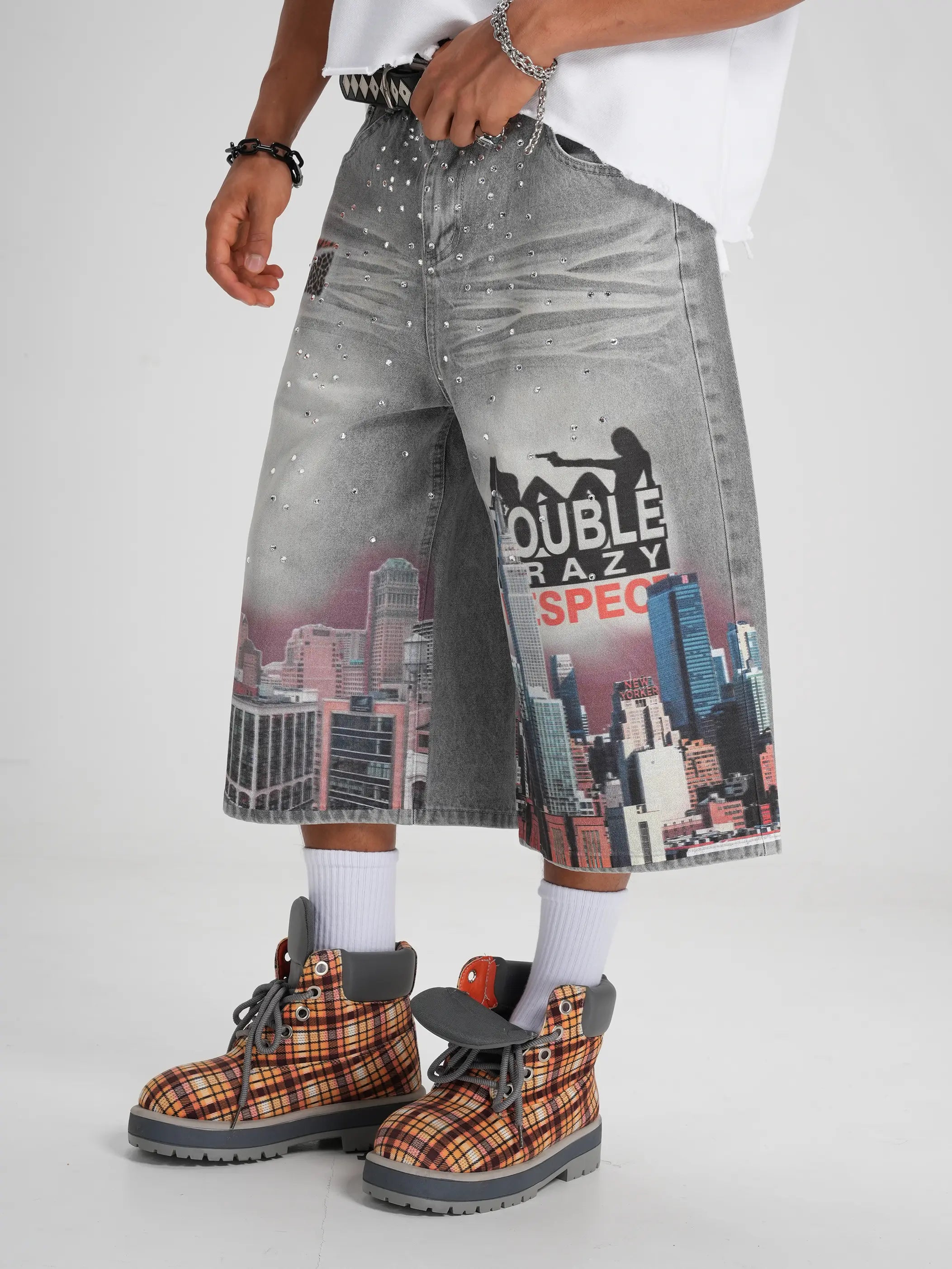 Bling NYC Pantalones Cortos Vaqueros Gráficos-577