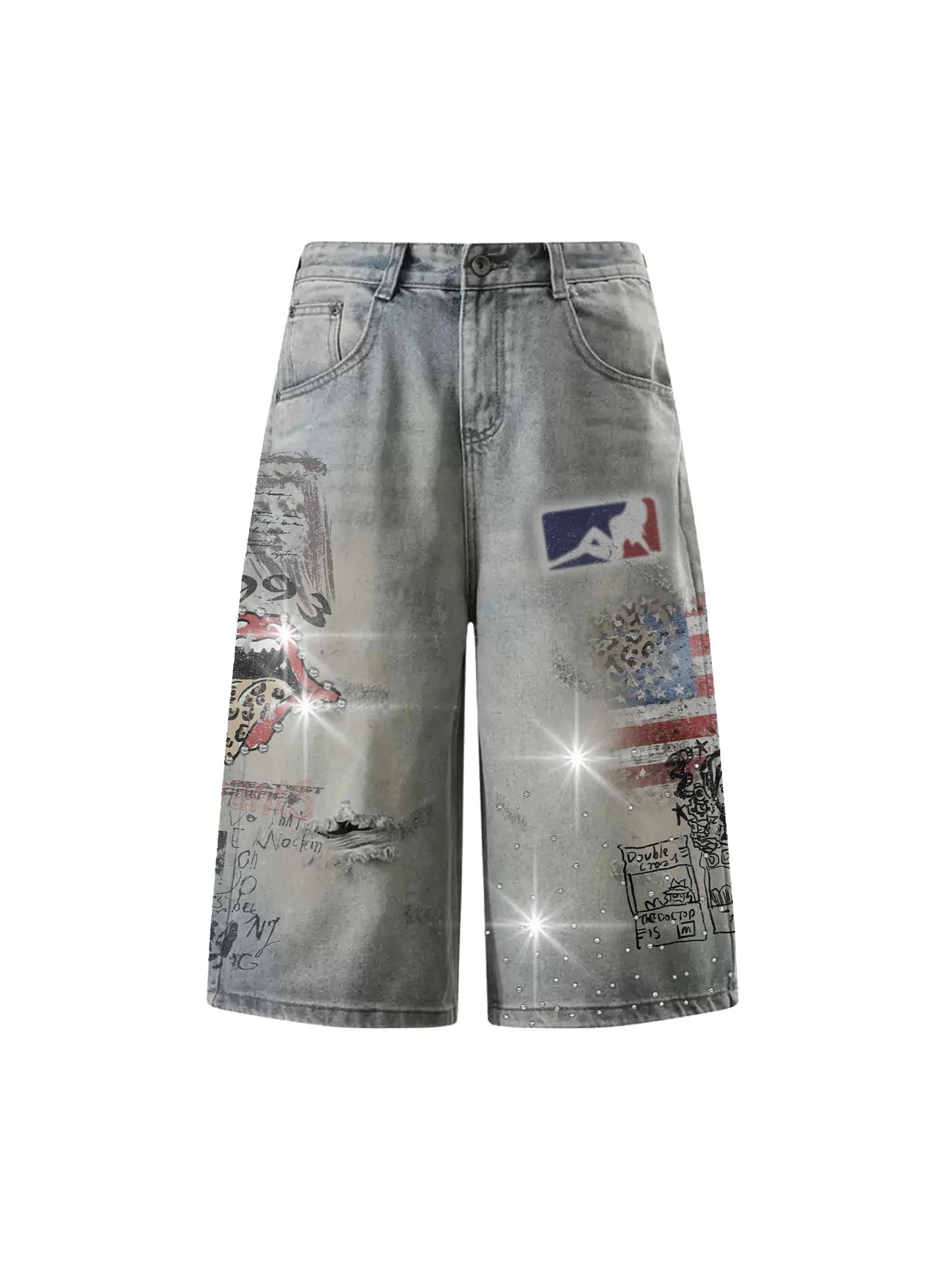 Jorts amples en jean graphique punk-579