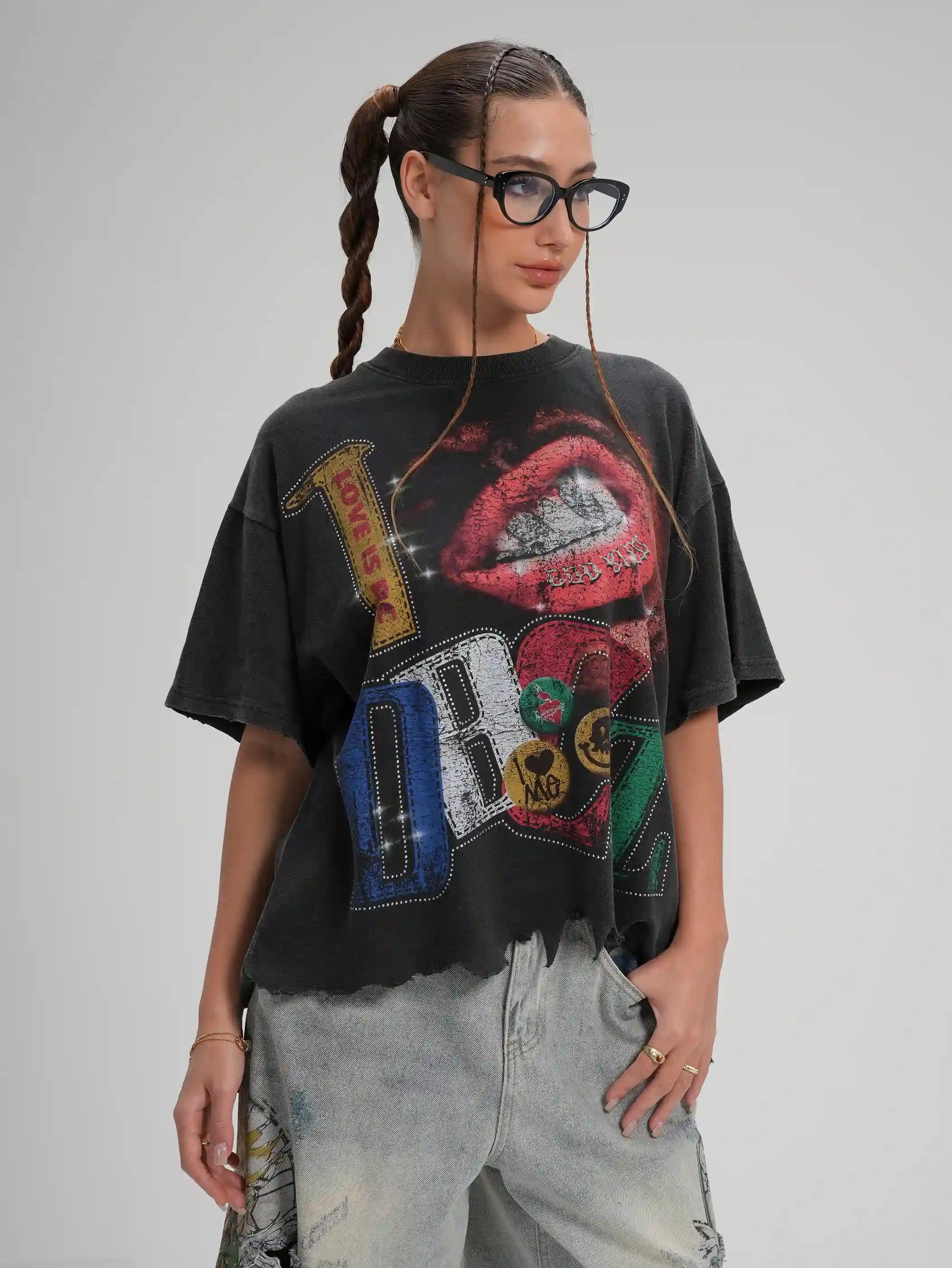 T-shirt Bling Faded Grillz Lips-592