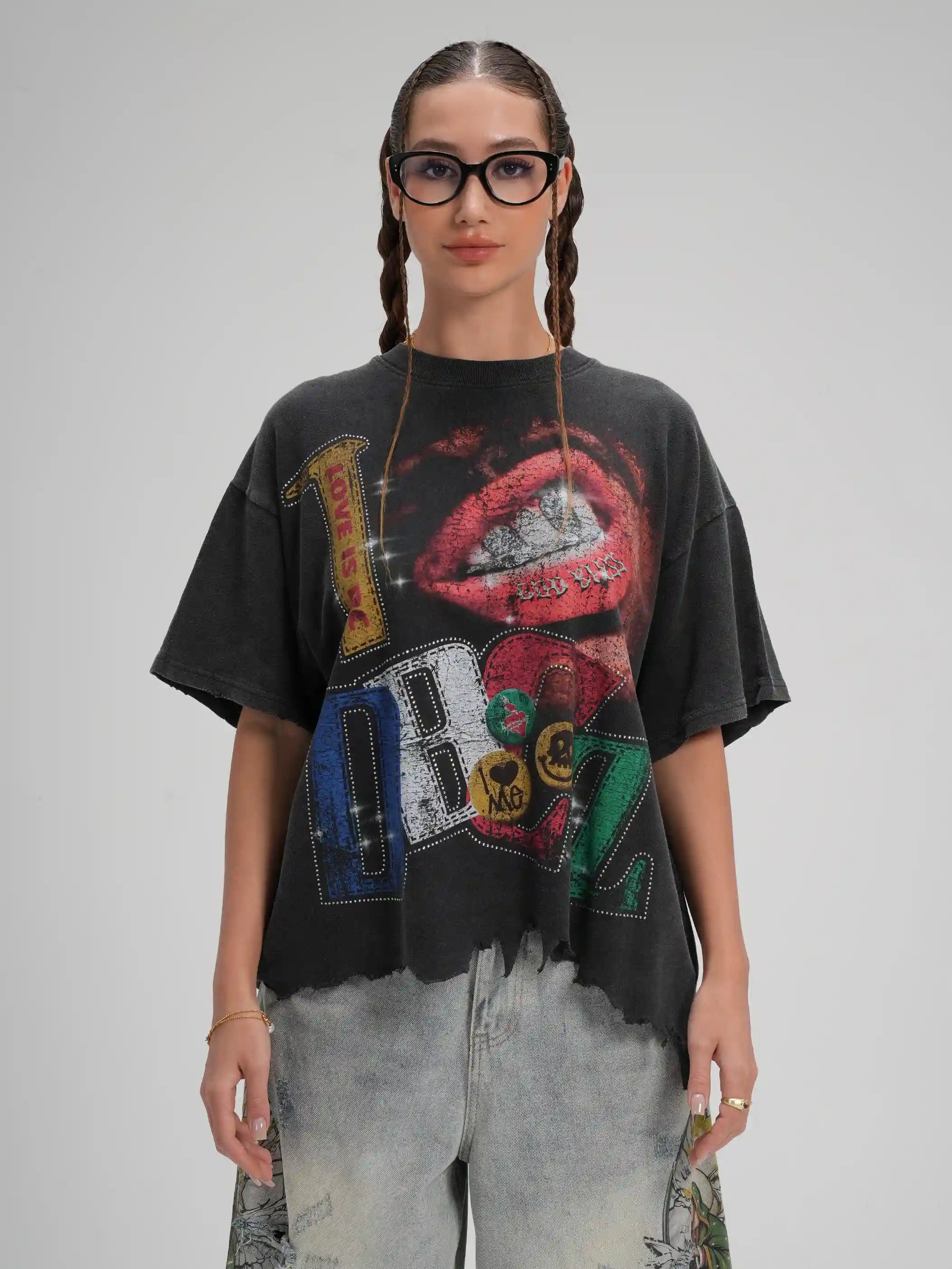 T-shirt Bling Faded Grillz Lips-592