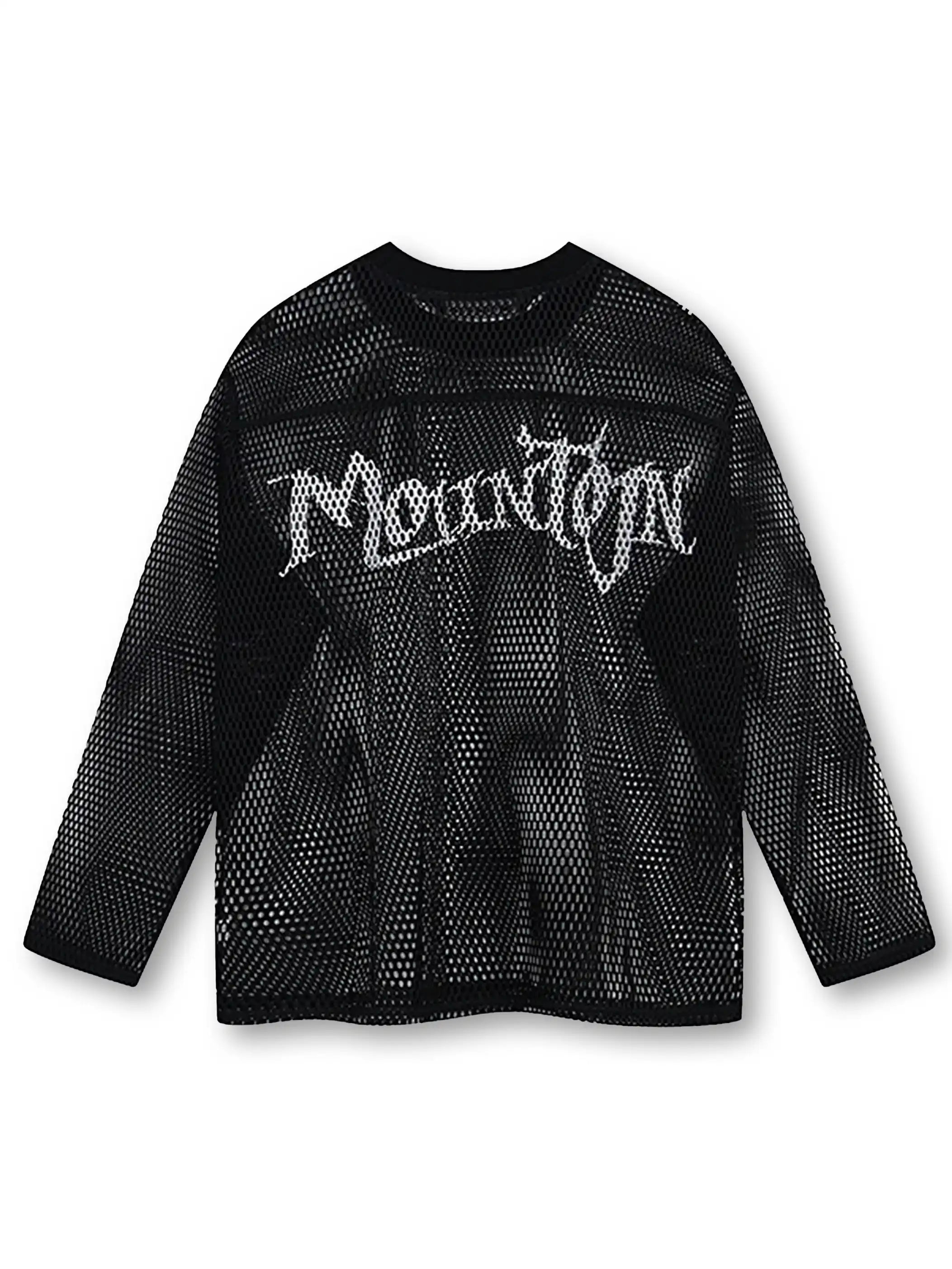 Bold Graphic Mesh Long-Sleeve Top-S906