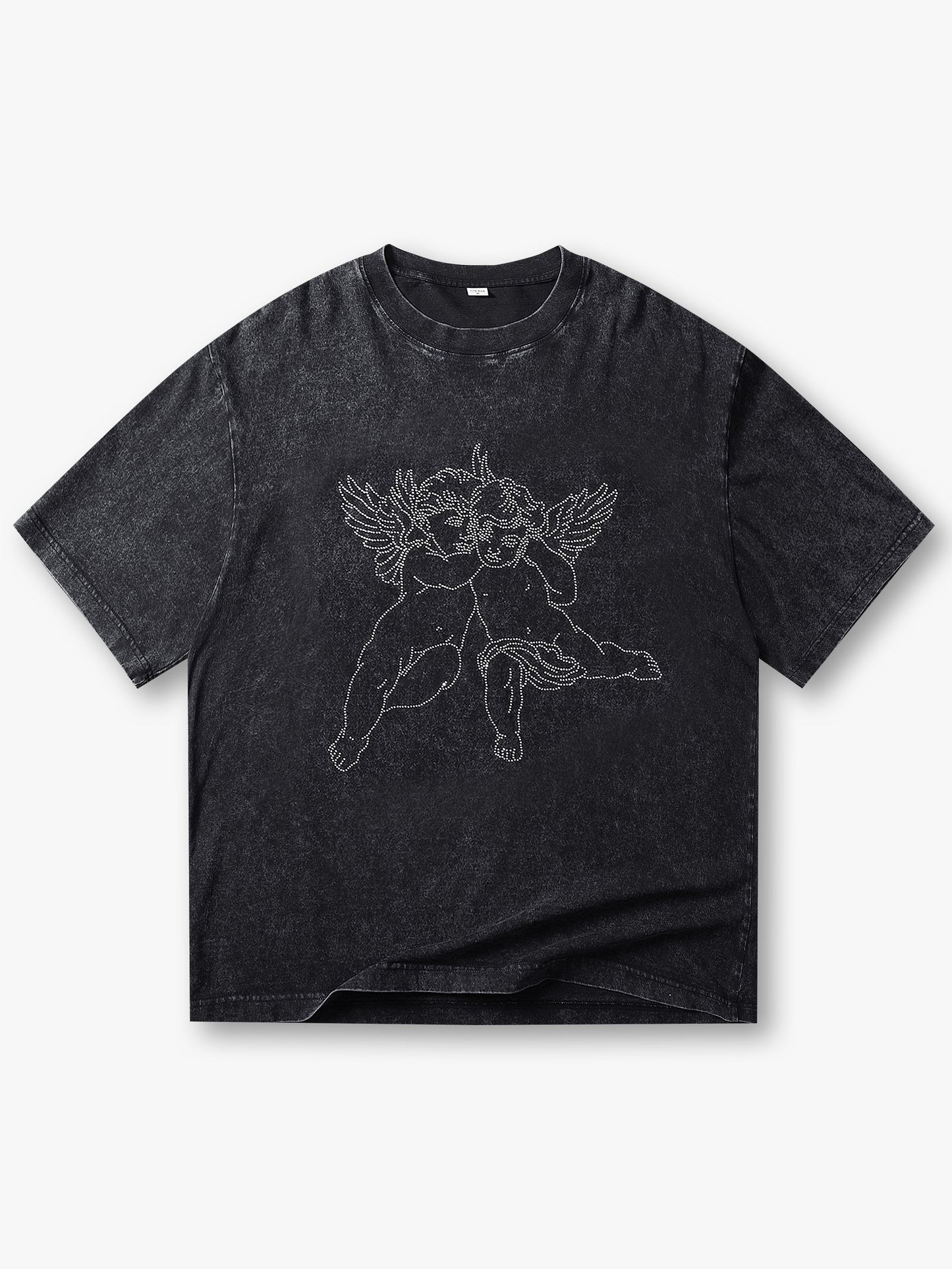 Hot Sale Graphic T-Shirt with Winged Angel Print Studded Detail Trendy Streetwear Casual Top