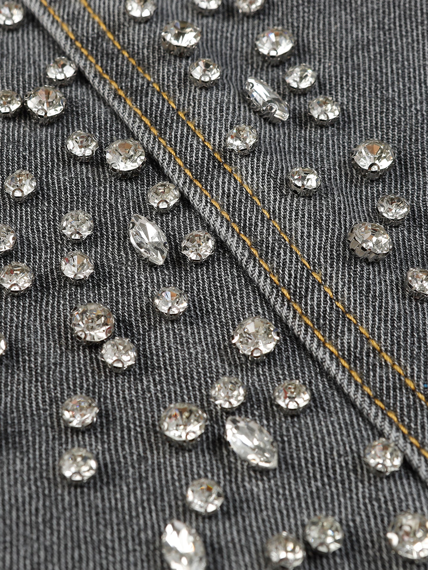 Casual Street Style High Waisted Wide Leg Jeans with Crystal Embellishments Light Blue Denim