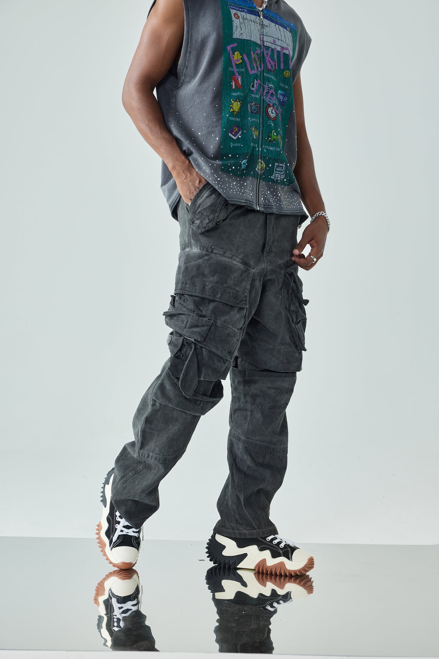 Vintage Street Style Cargo Jeans Olive Green Utility Loose Fit Workwear Street Style Trousers