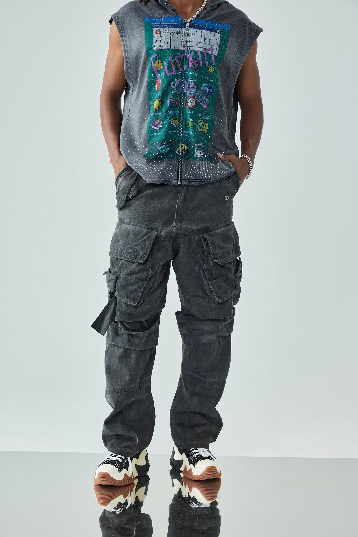 Vintage Street Style Cargo Jeans Olive Green Utility Loose Fit Workwear Street Style Trousers