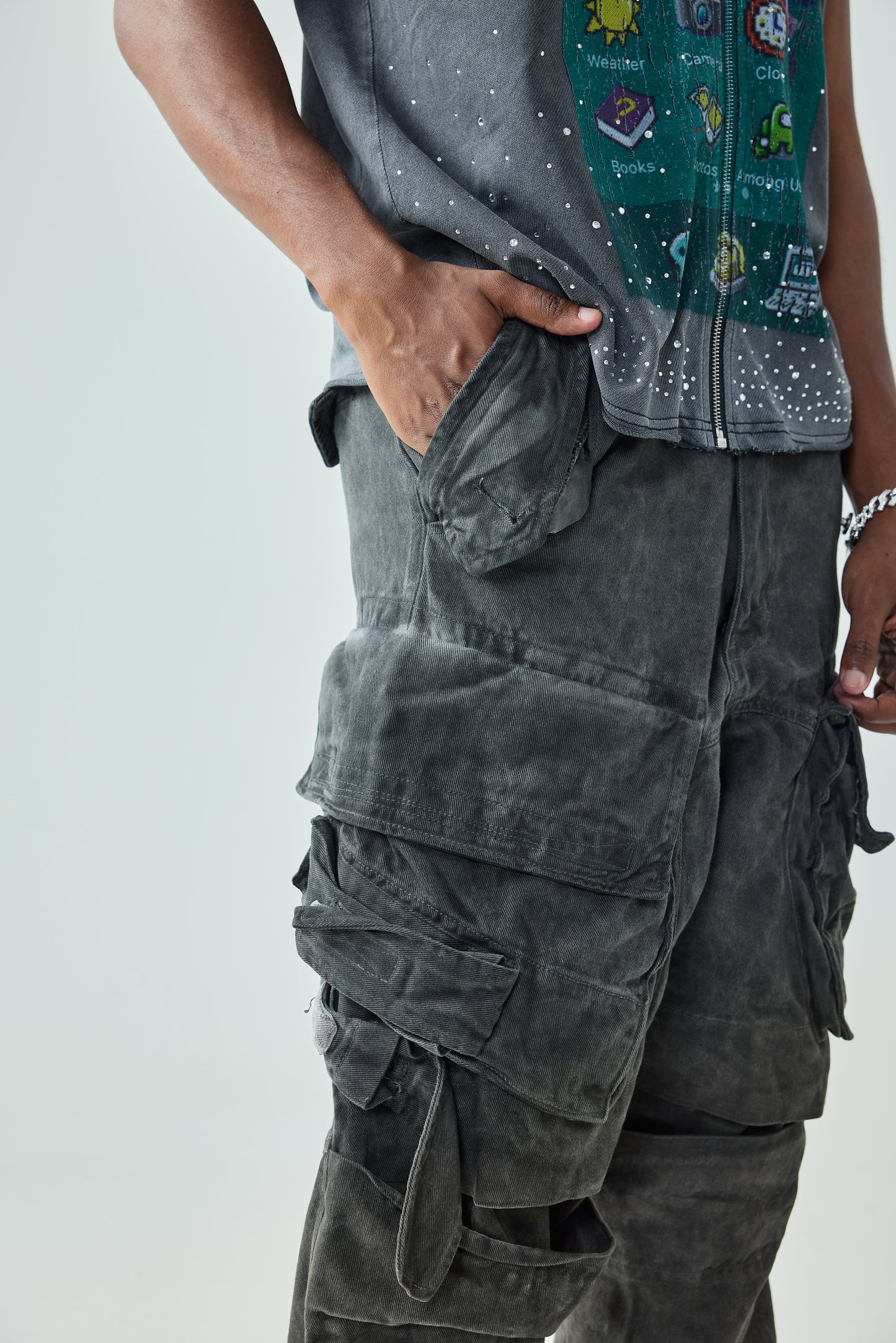 Vintage Street Style Cargo Jeans Olive Green Utility Loose Fit Workwear Street Style Trousers