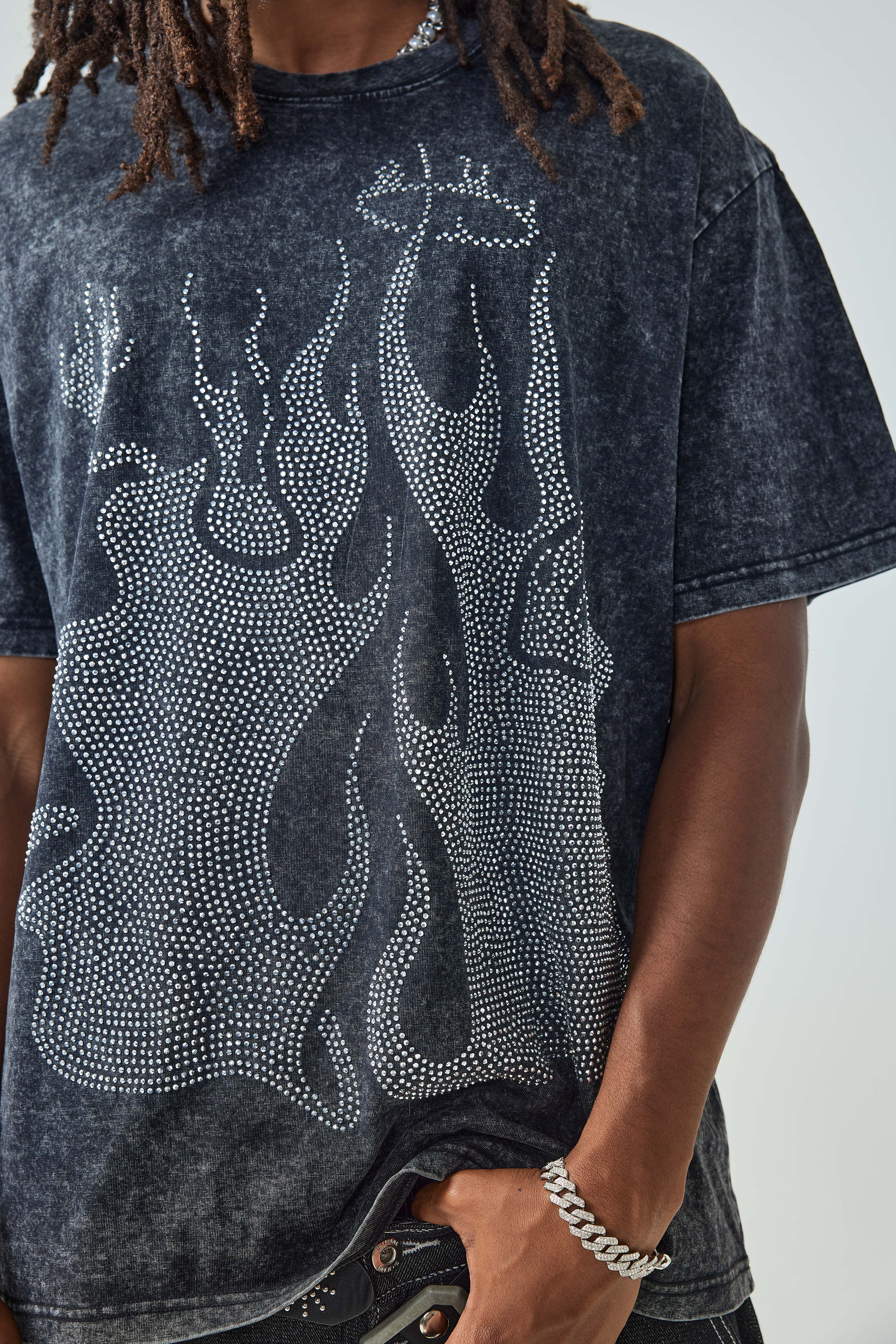 T-shirt vintage vieilli DOUBLECRAZY Flame Two-Faced Man Diamond