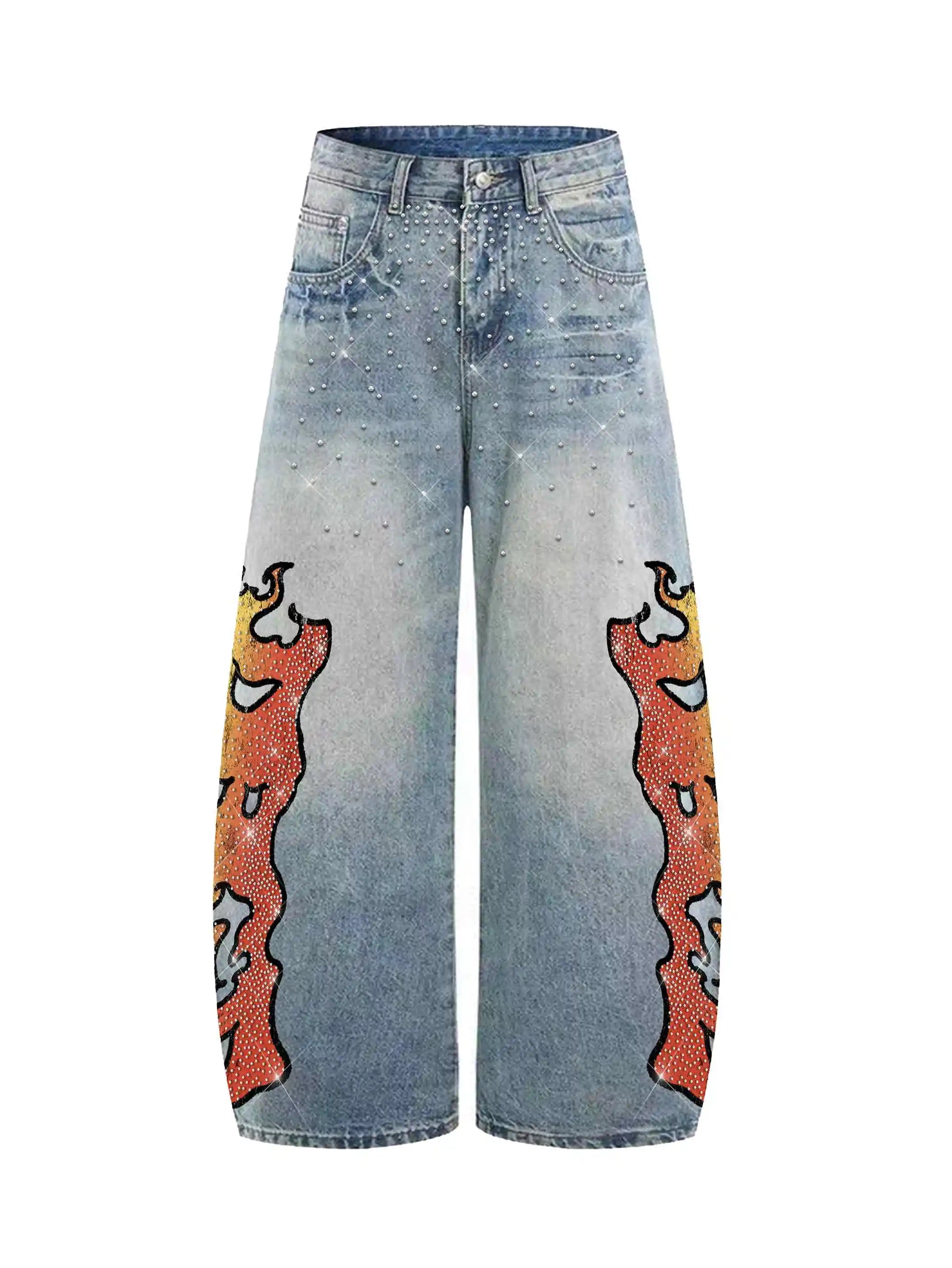 Sparkle Tribal Fire Wide Jeans-611
