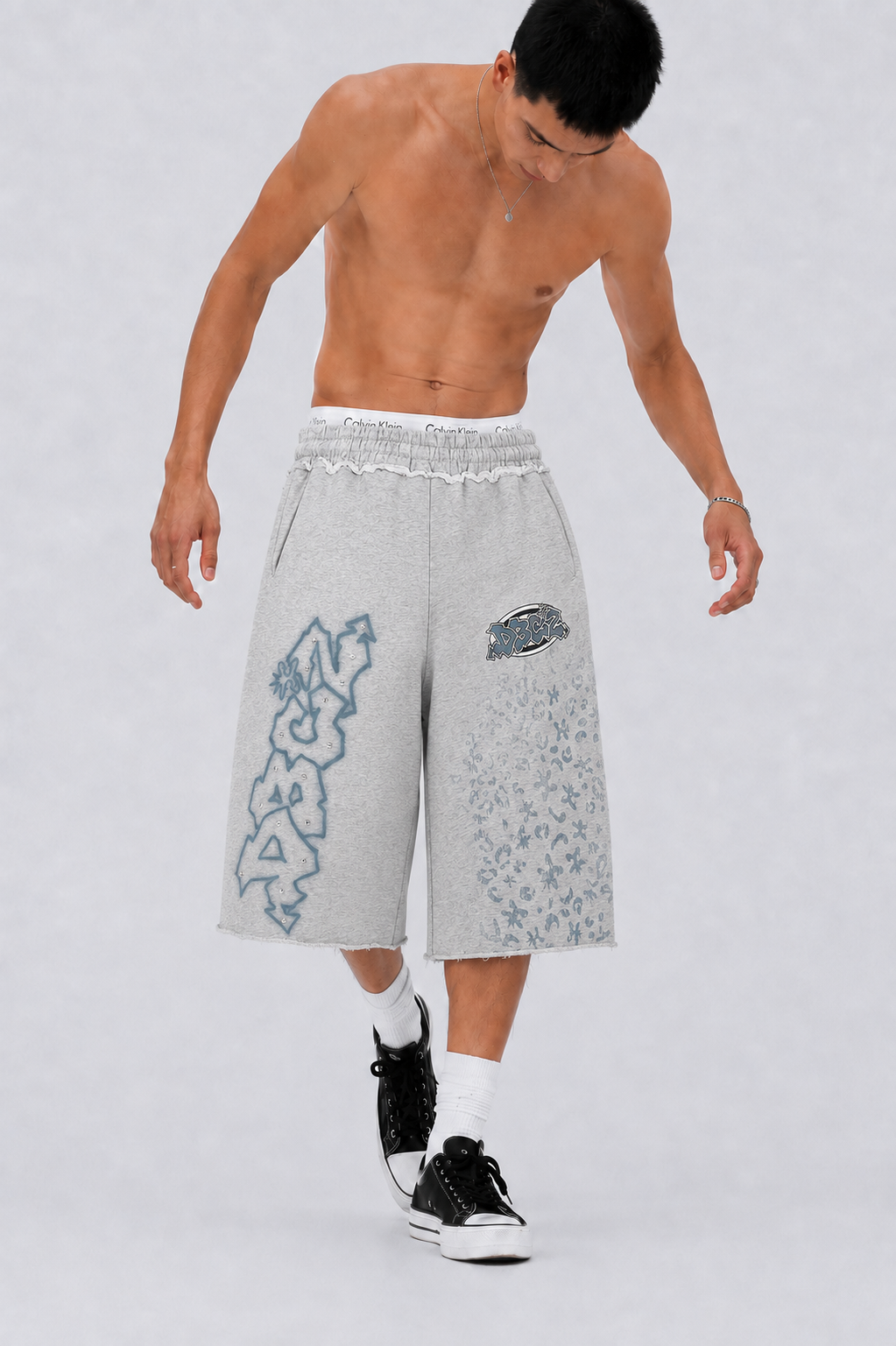 Pantalones Cortos Anchos con Grafiti de Diamantes de Imitación-622