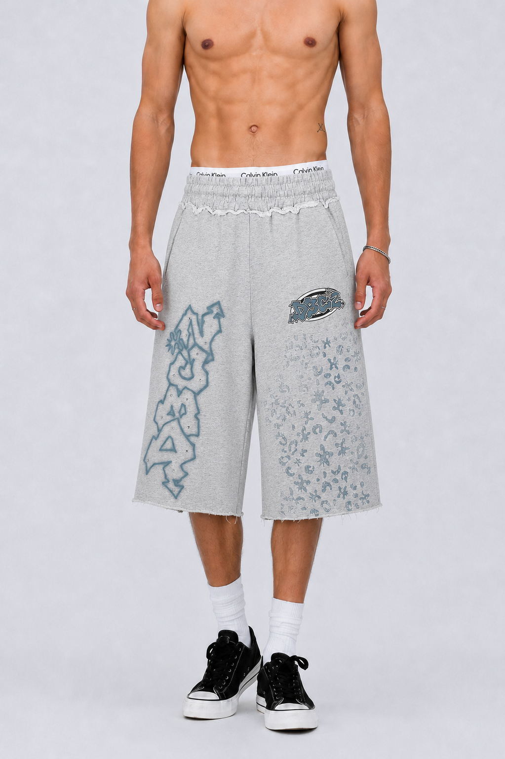 Pantalones Cortos Anchos con Grafiti de Diamantes de Imitación-622