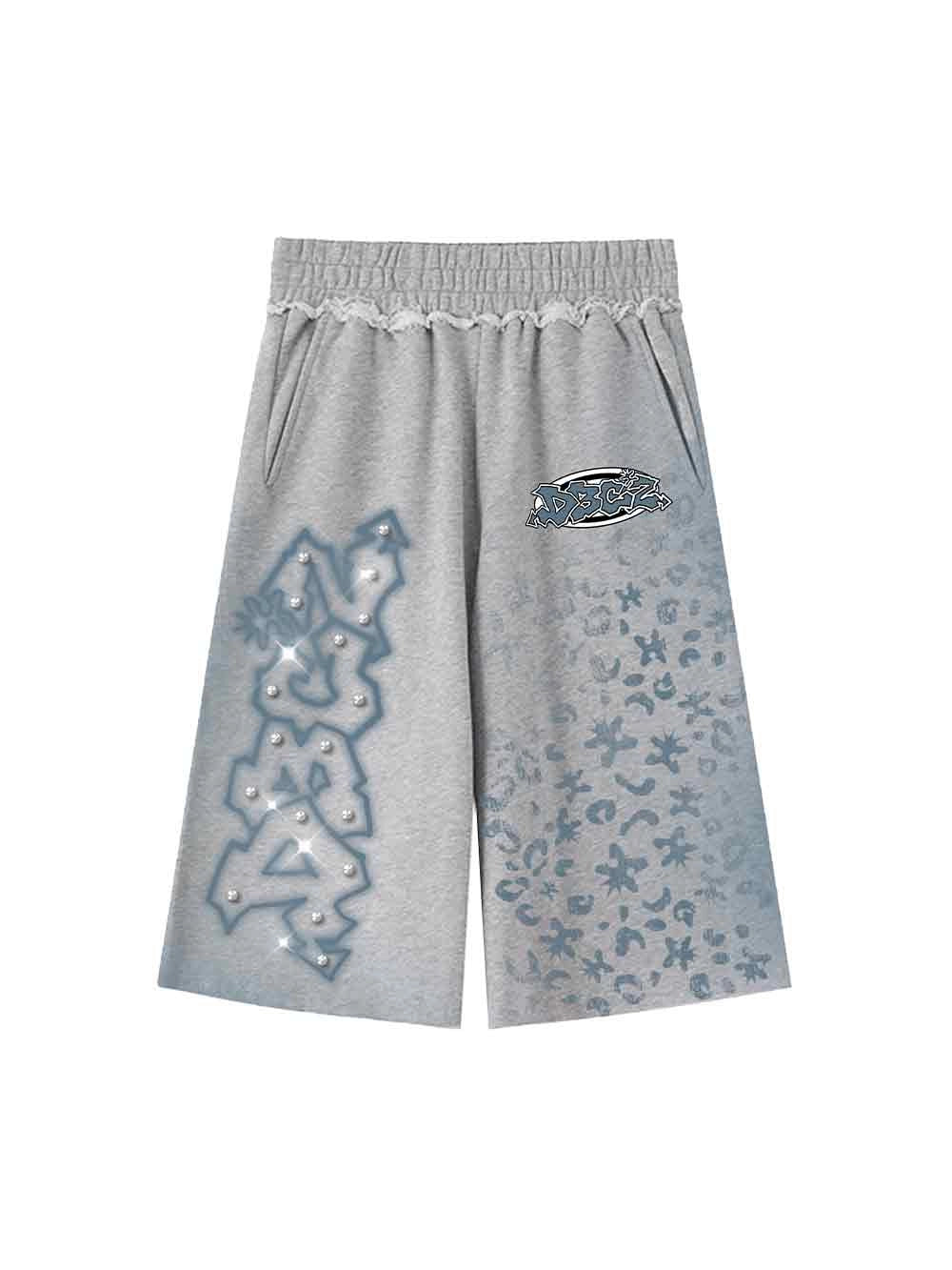 Rhinestone Graffiti Baggy Shorts-622