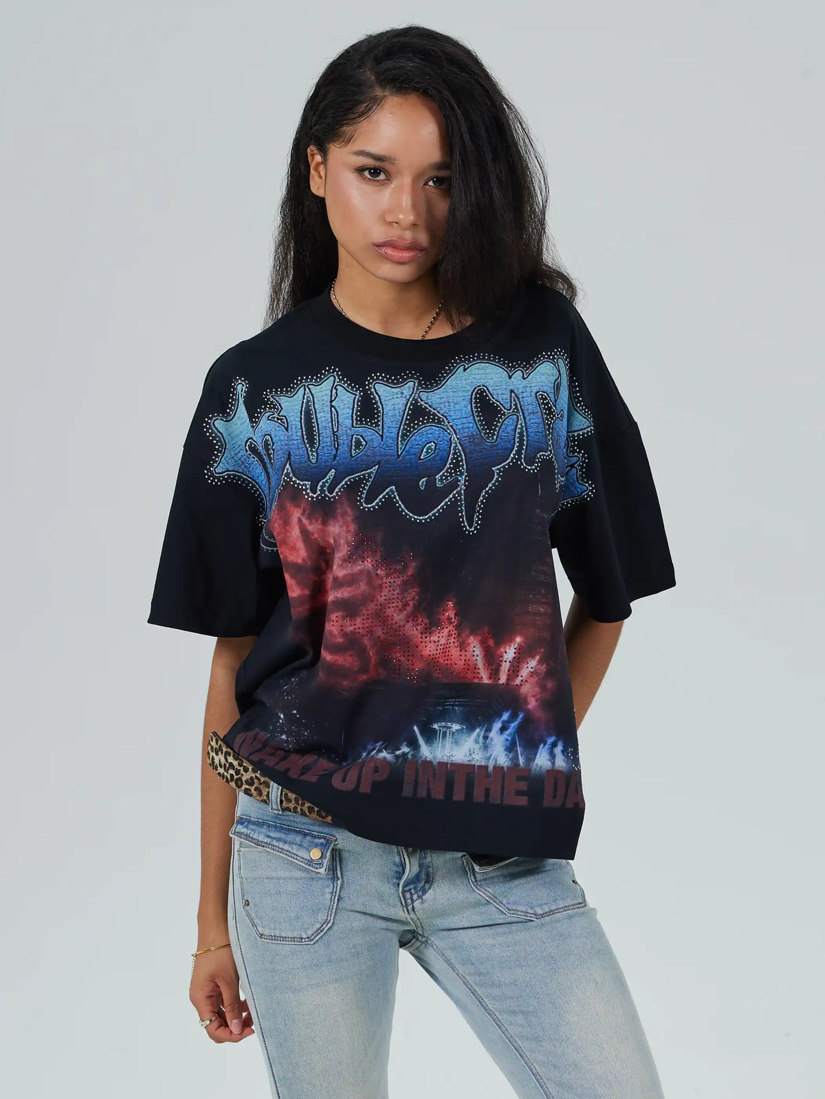 Camiseta Bling Concert con efecto desgastado-626