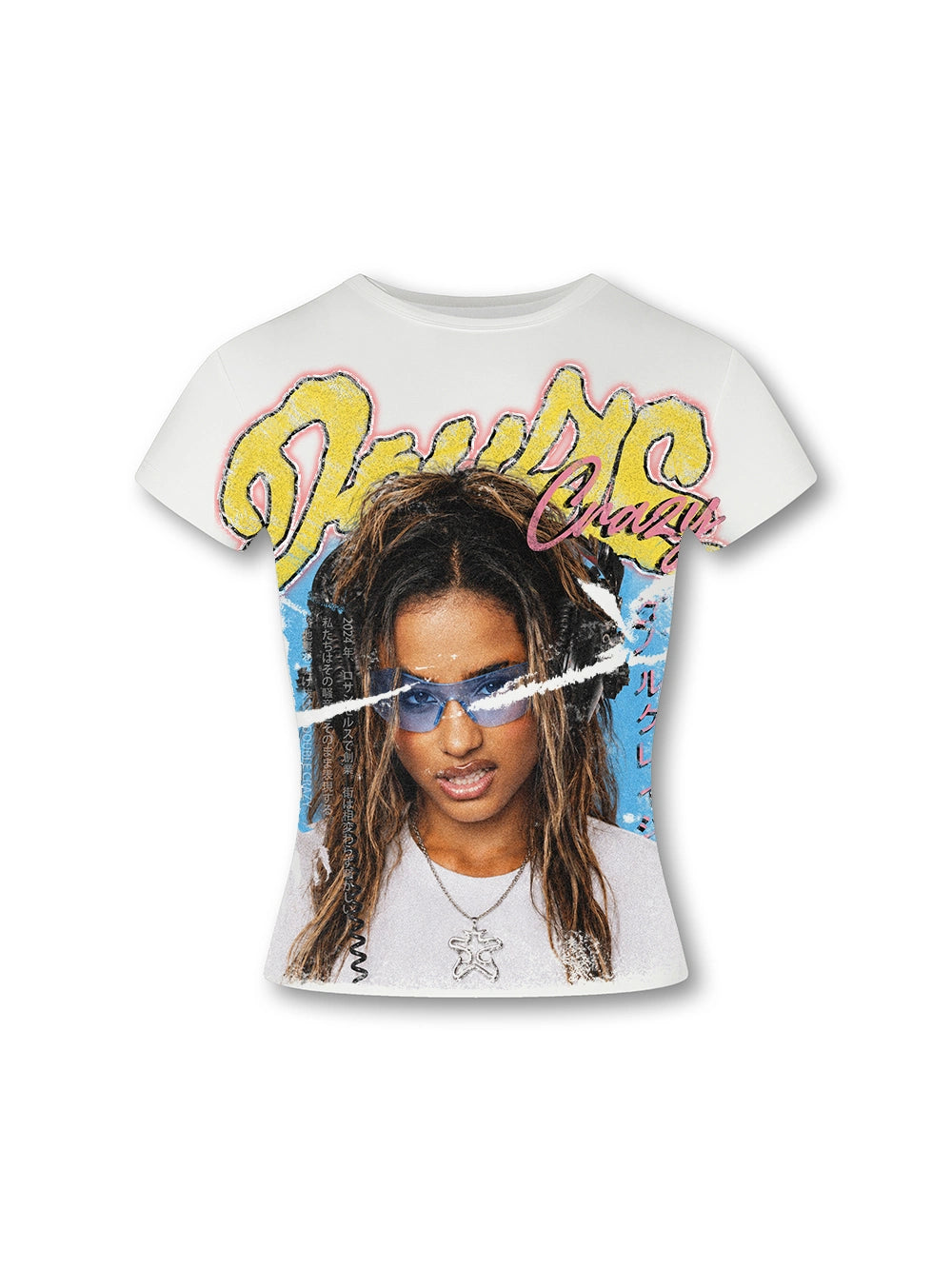 Creased poster girl y2k baby tee front view DoubleCrazy