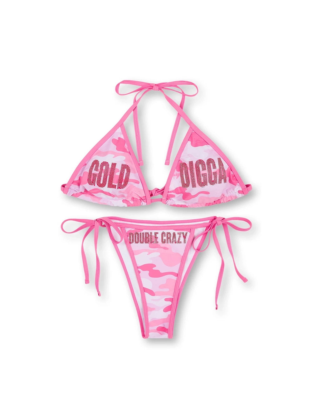 Rhinestone Pink Camo Bikini Set-653
