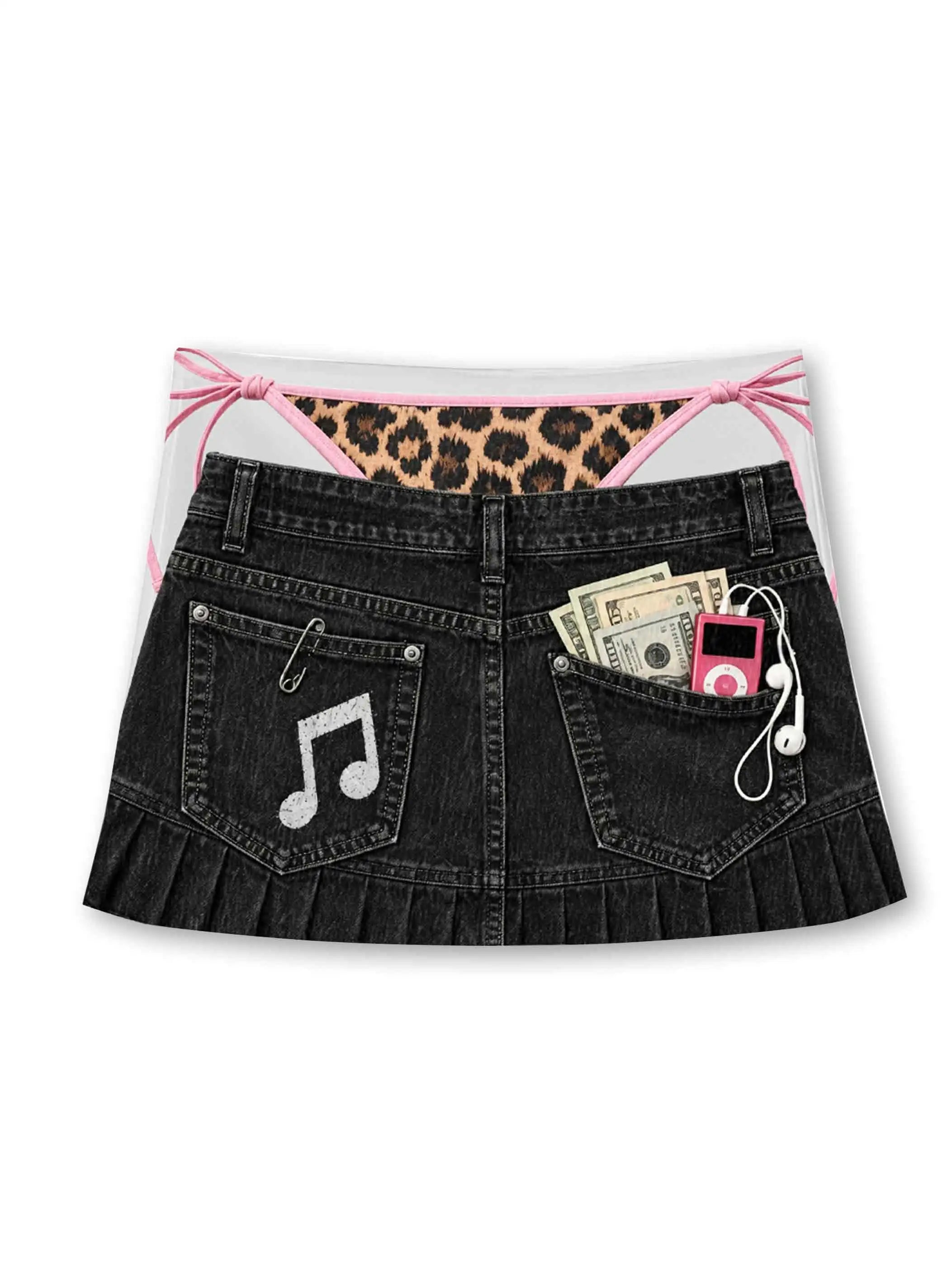 Washed Denim Print Mini Skirt-657