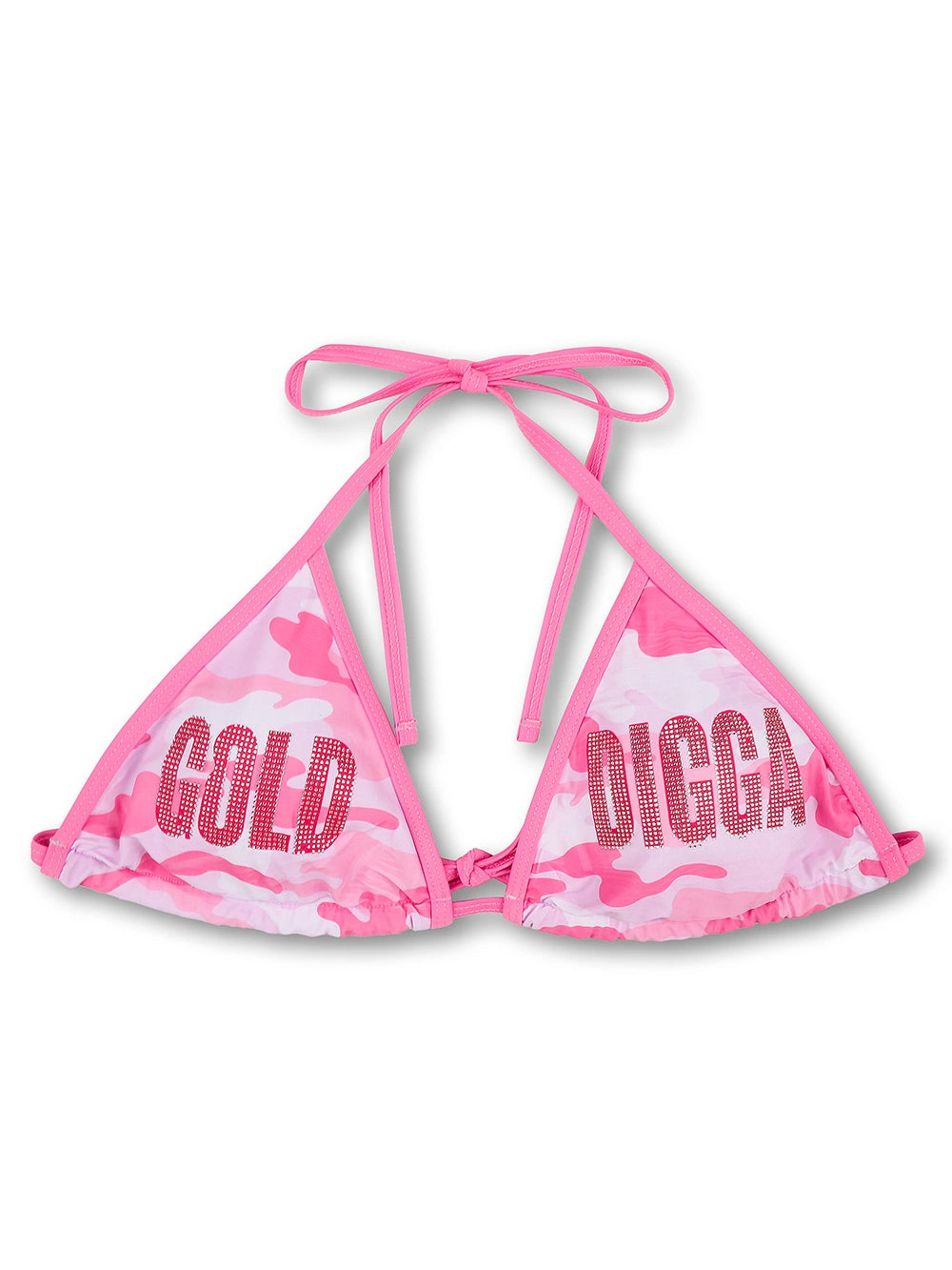 Conjunto de bikini rosa de camuflaje con pedrería-653