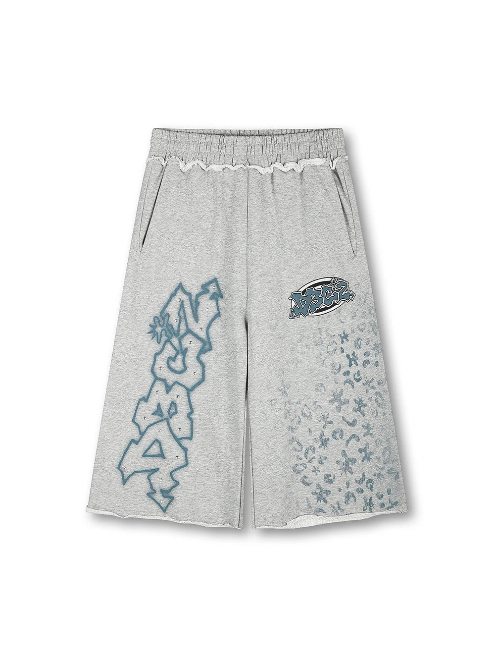 Pantalones Cortos Anchos con Grafiti de Diamantes de Imitación-622