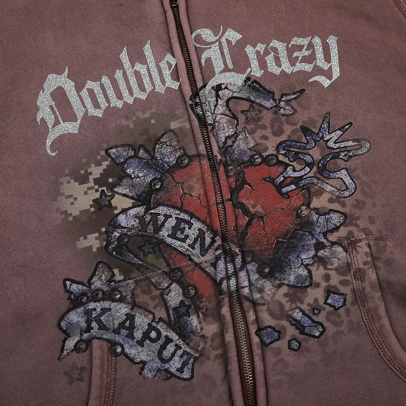 Snow Wash Foil Text Zip-Up-744
