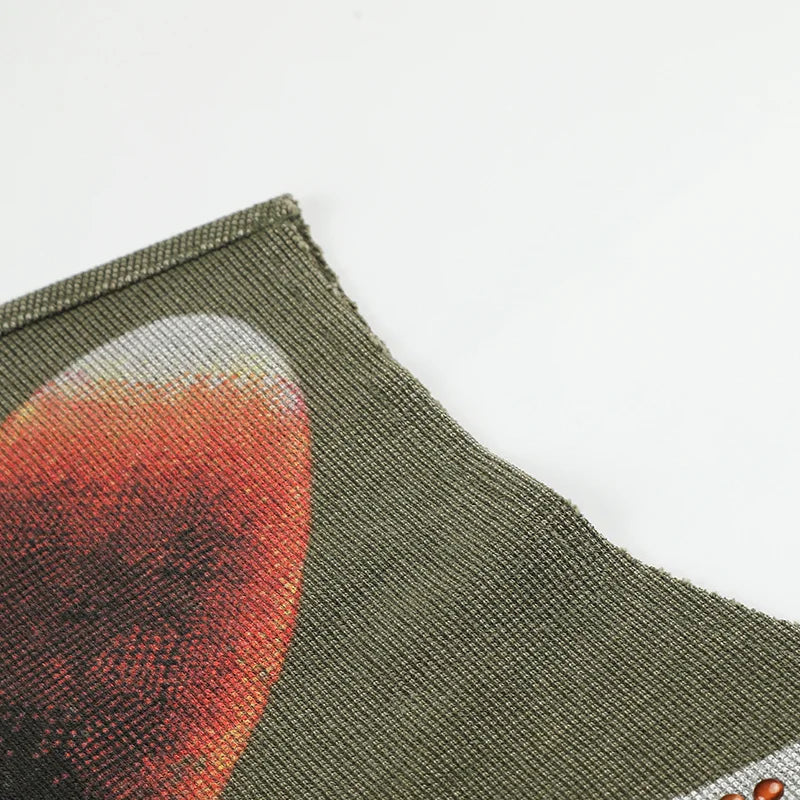Camiseta sin mangas con tachuelas estilo punk con dobladillo sin rematar-575