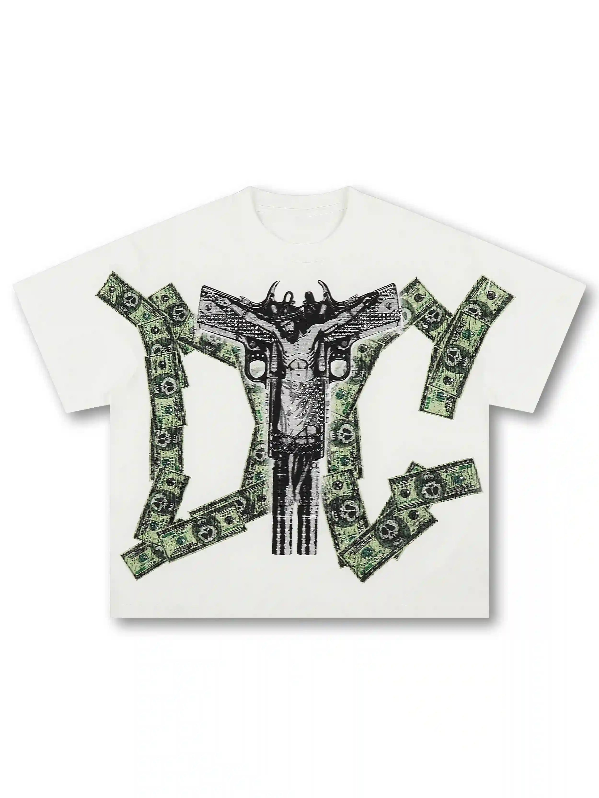 Camiseta holgada Sorona con Jesús tipo pistola bling-583