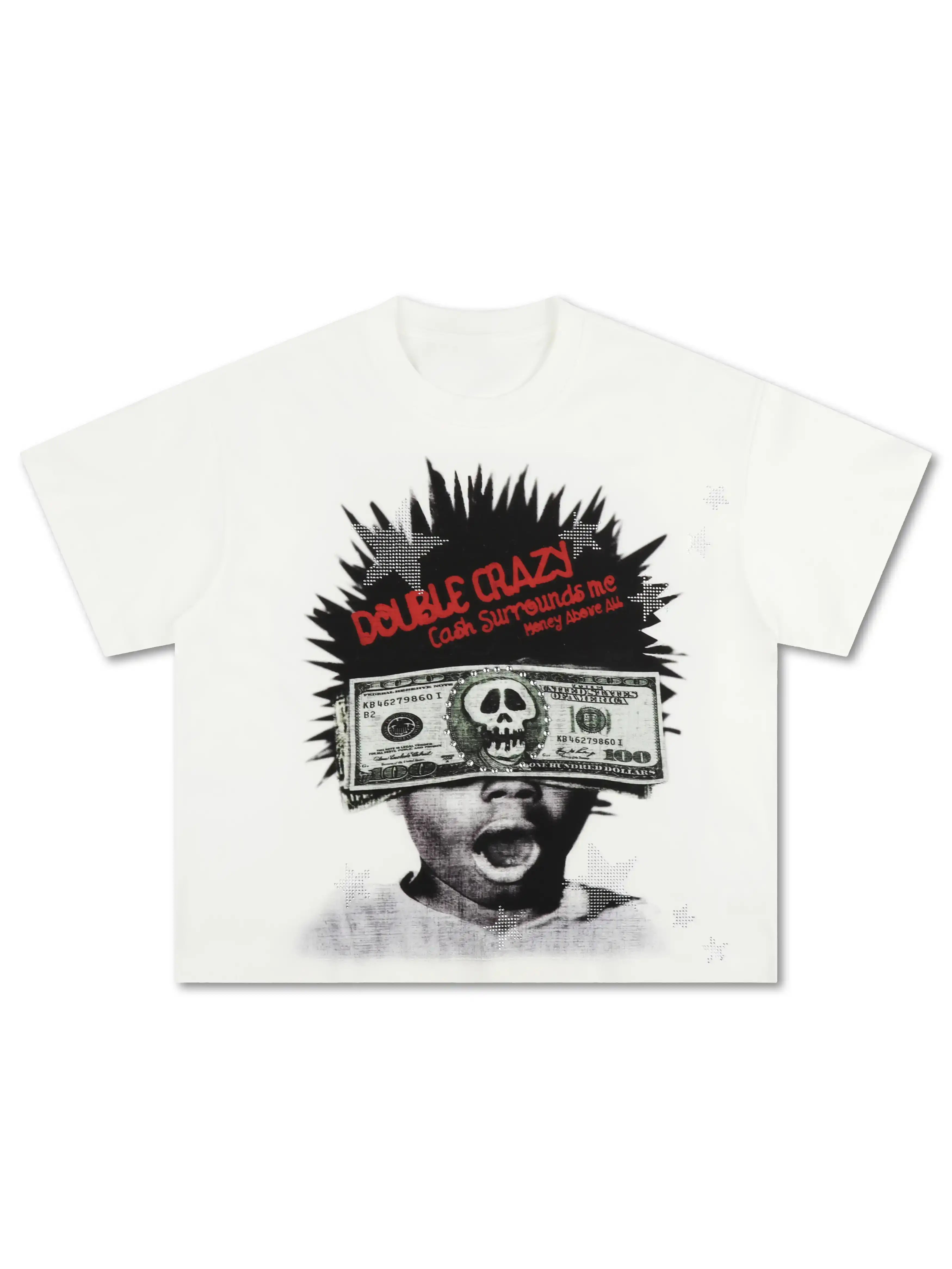 Bling cash afro kid boxy graphic tee rhinestone hip hop streetwear DoubleCrazy