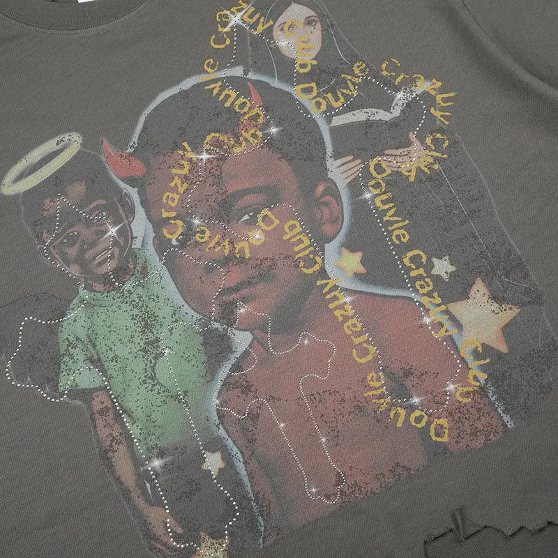 Bling Mural Angel Devil Tee-594