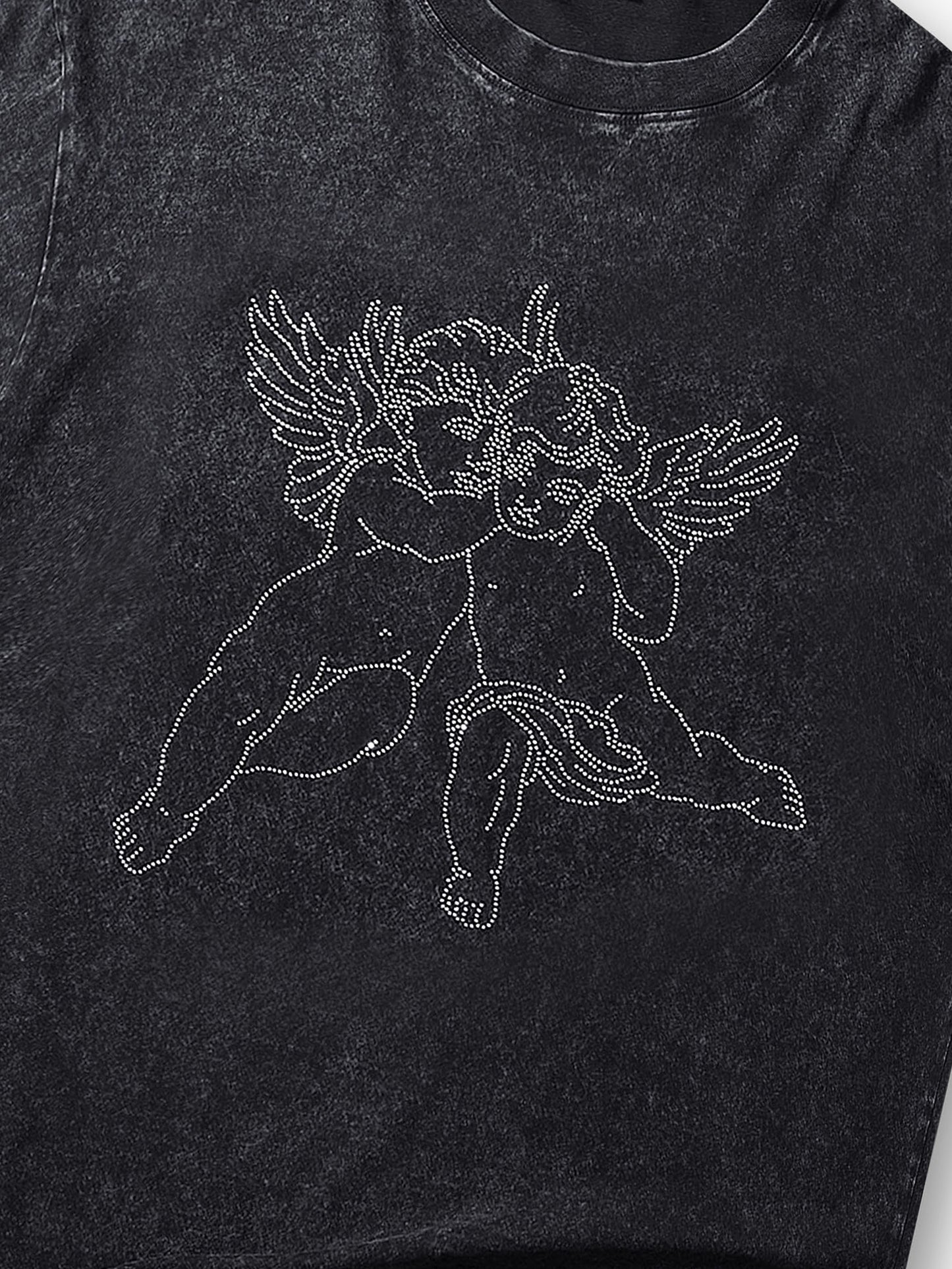 Hot Sale Graphic T-Shirt with Winged Angel Print Studded Detail Trendy Streetwear Casual Top