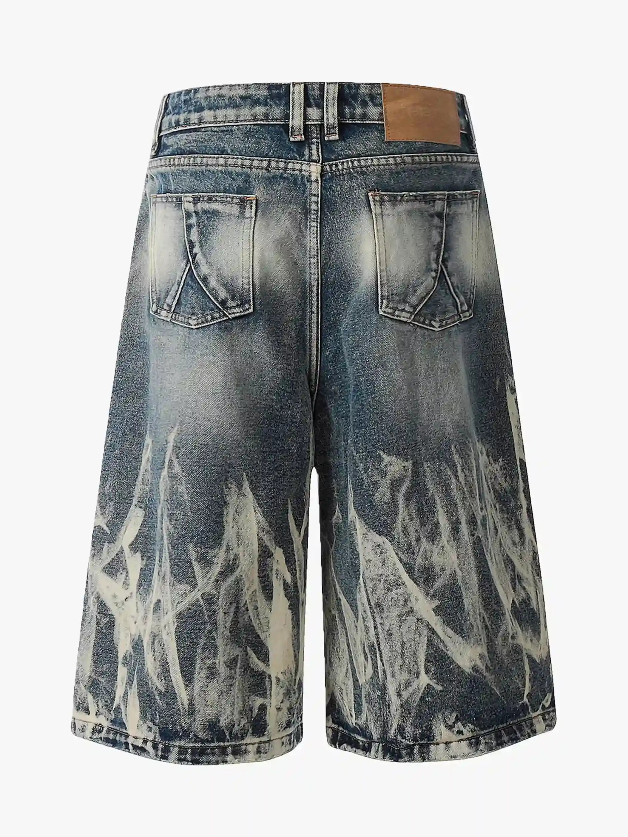 Washed Crack Denim Shorts-s998