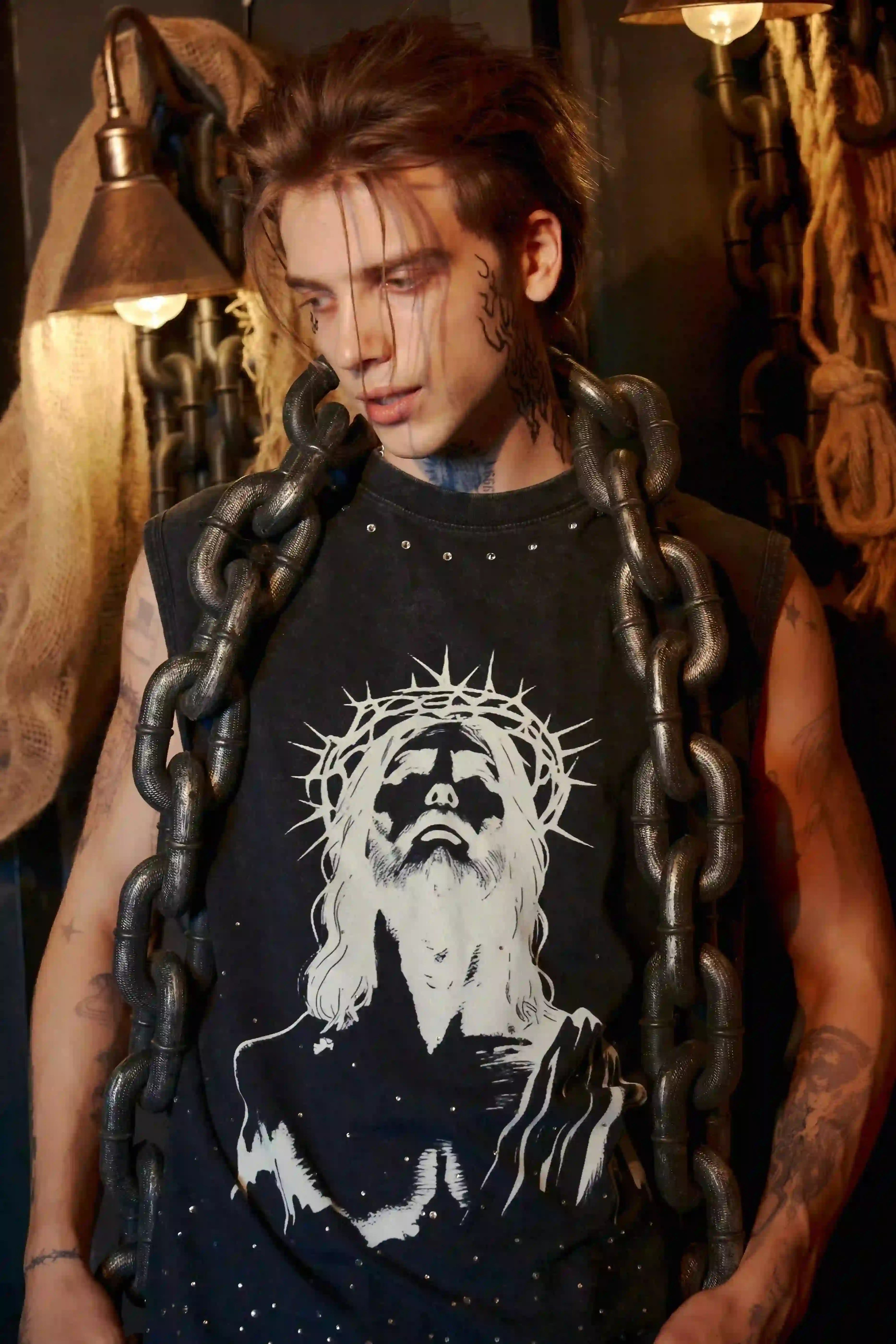 Gothic Jesus Graphic Tank Top-206