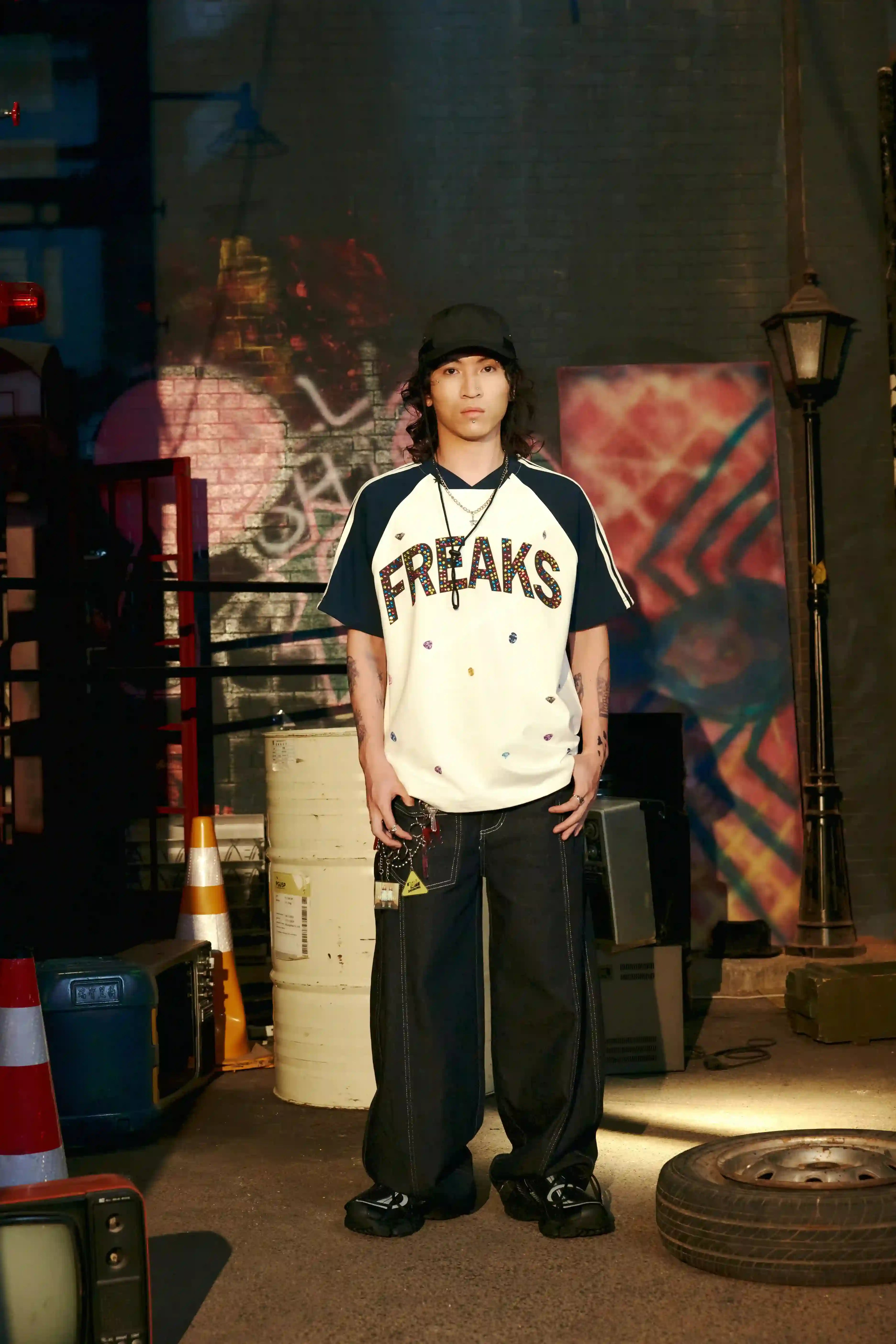 Graphic "FREAKS" Rhinestone T-shirt-216