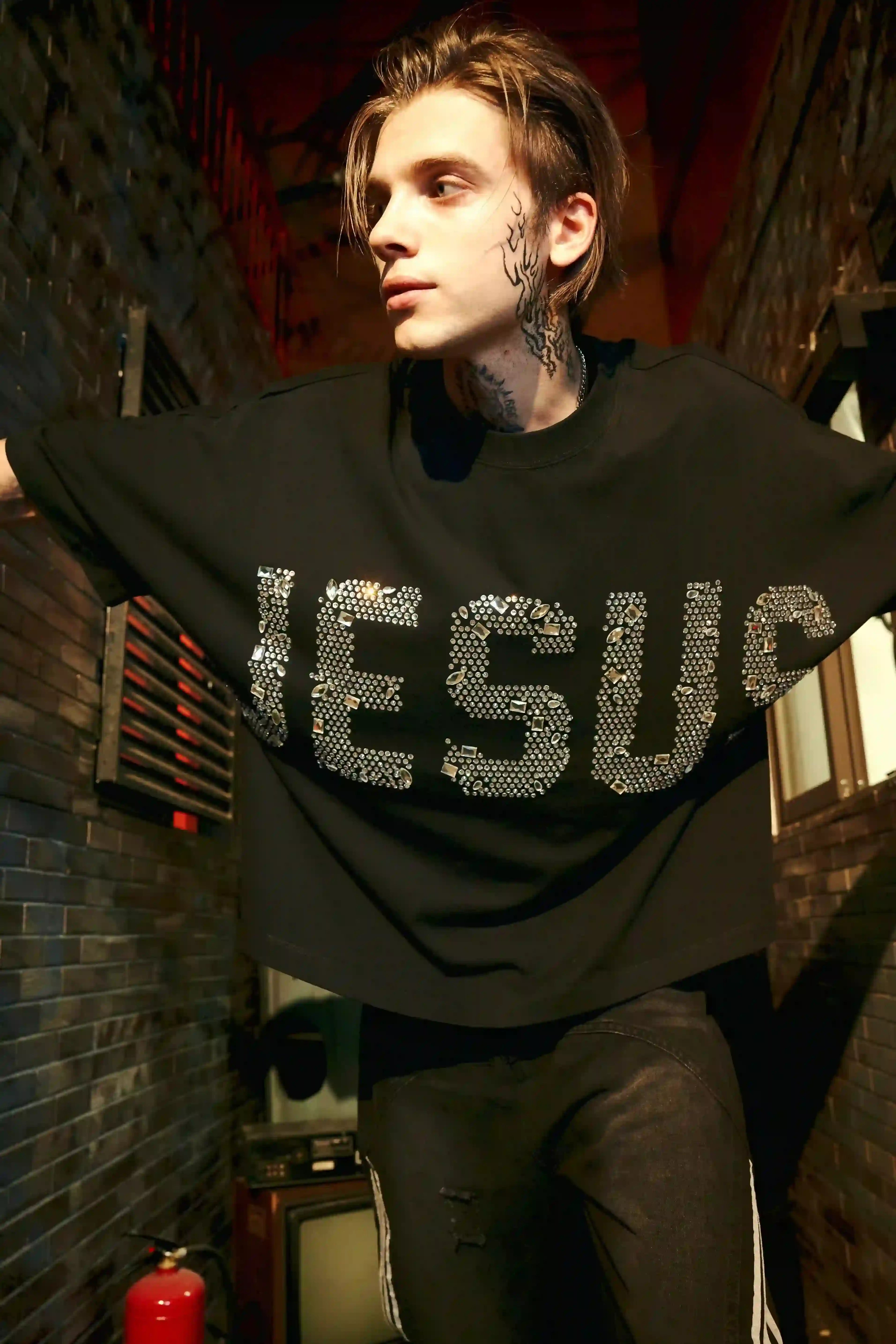 Rhinestone Religious JESUS T-shirt-203