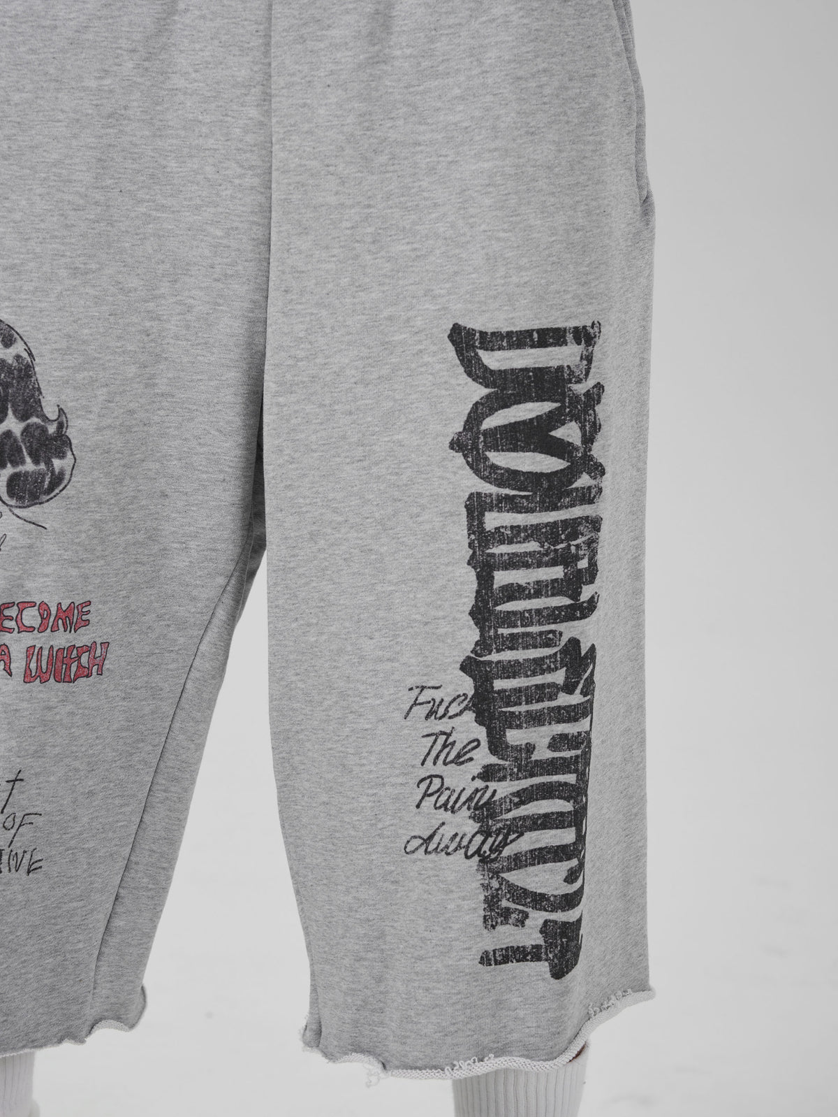 Faded Gothic Text Raw Shorts-736