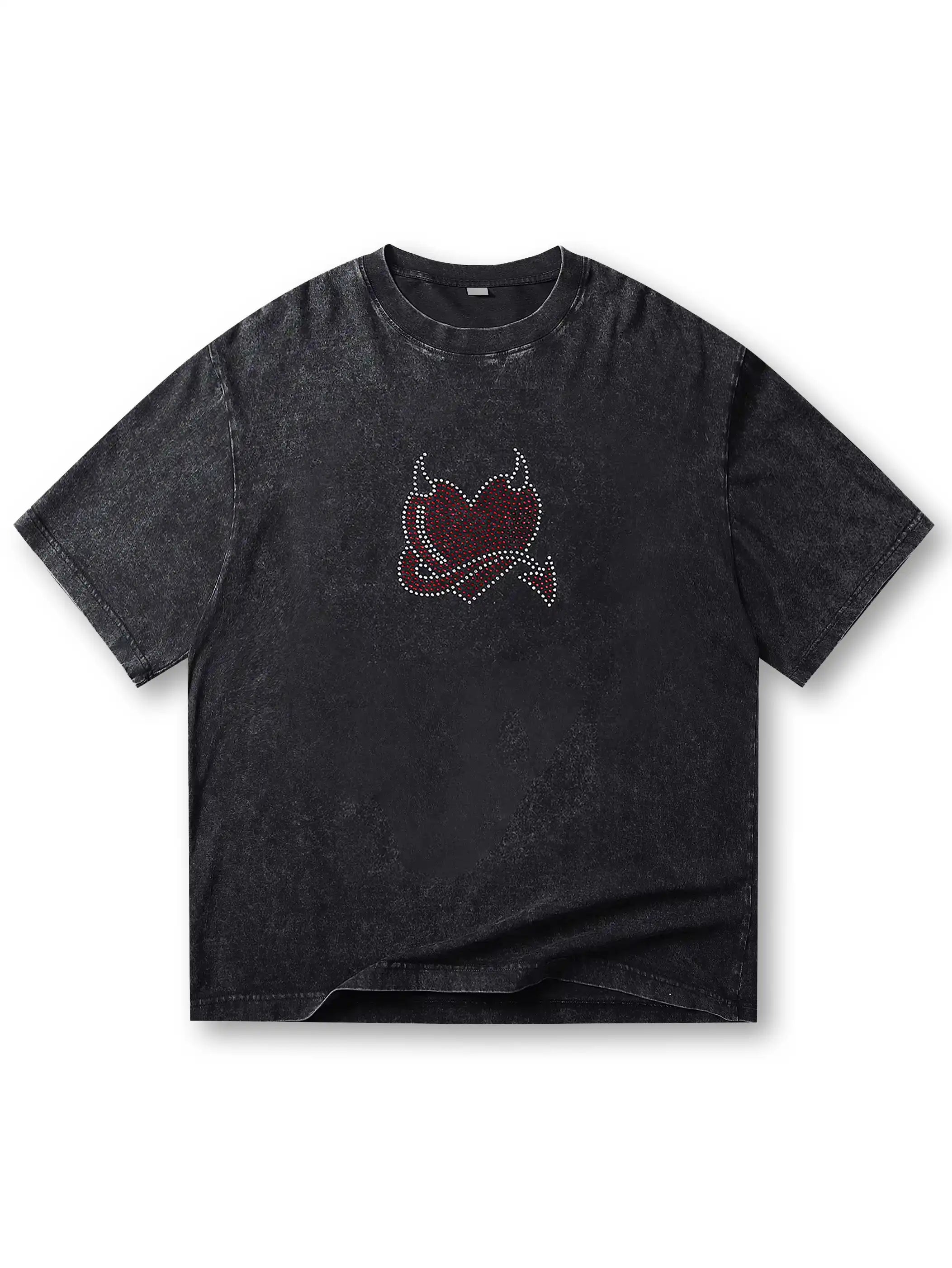 Trendy Studded Heart Devil Graphic T-Shirt-S140