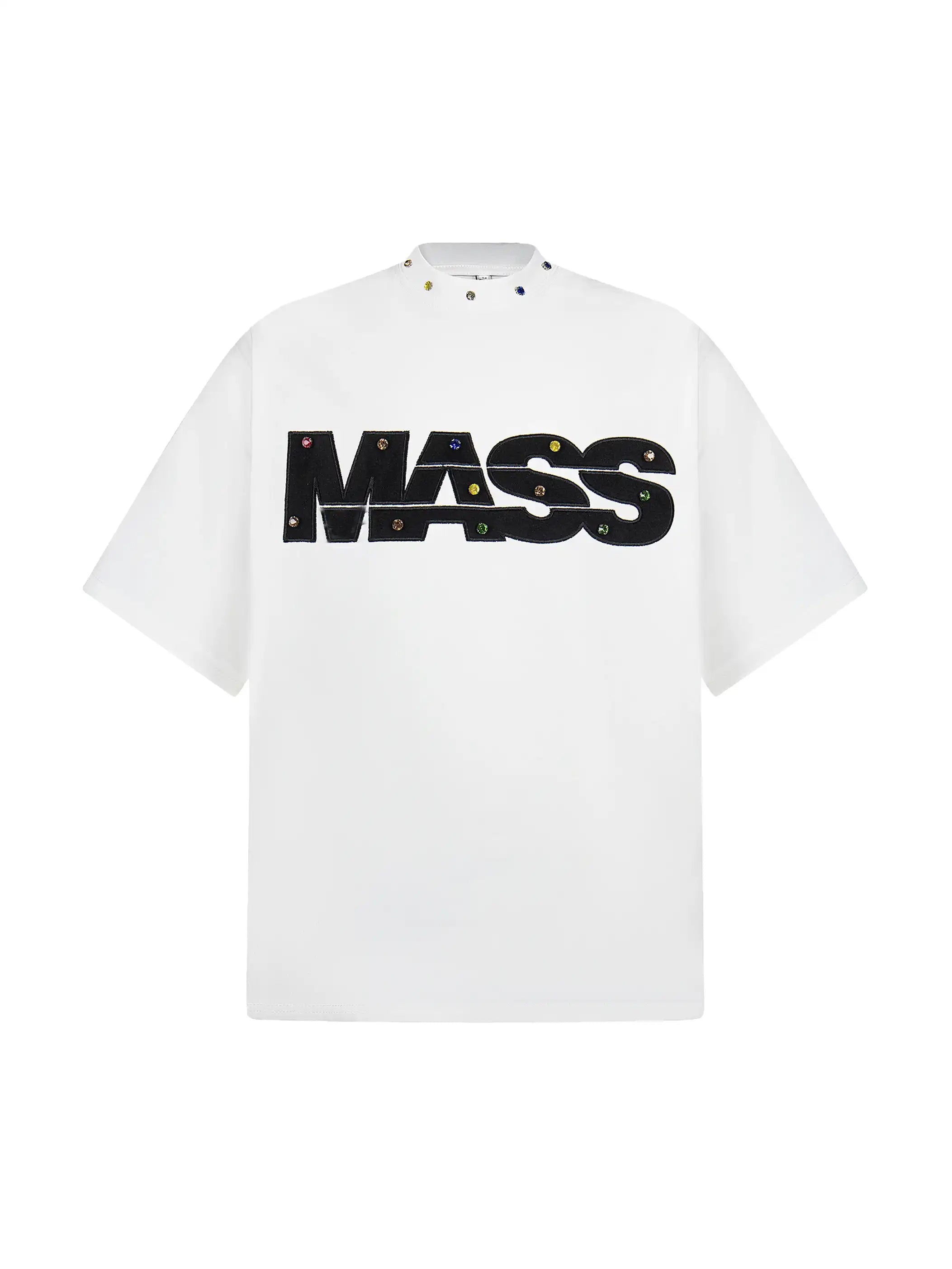 Jewel-Accented MASS Print Oversized T-shirt-S1004