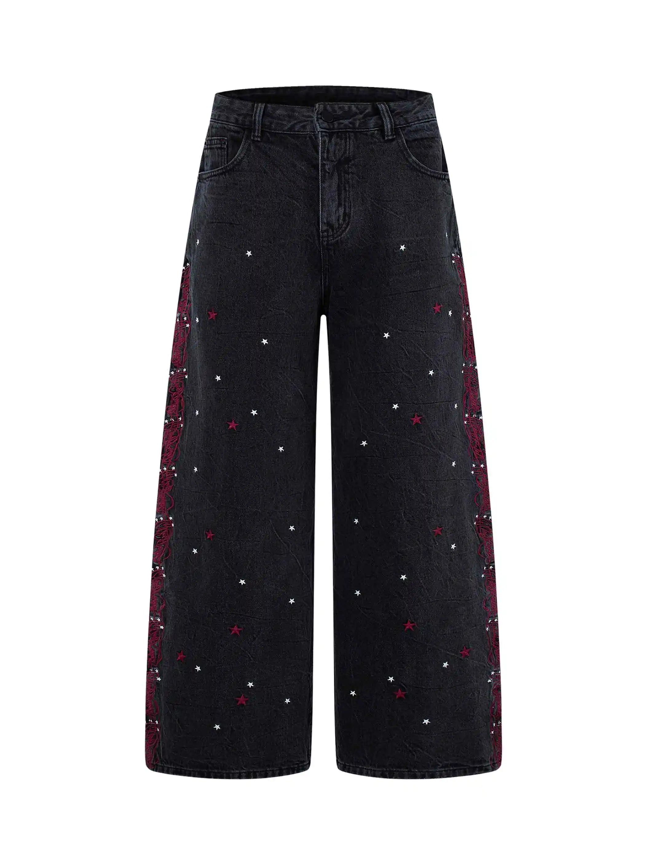 Star Distressed Red Panel Jeans-S1240