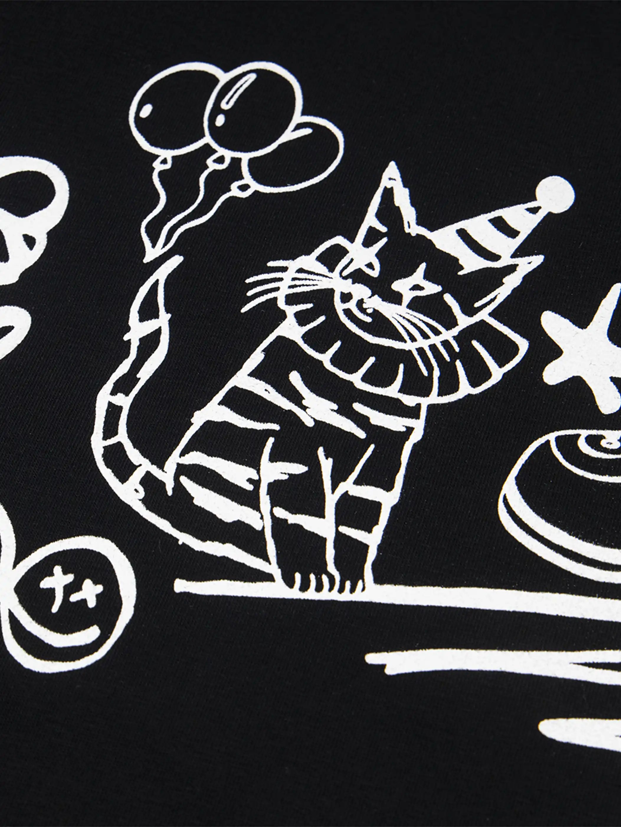 Cartoon Cat and Clown Graphic Summer T-shirt-S999