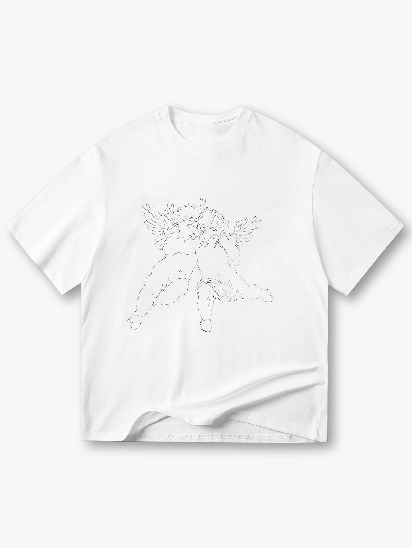Hot Sale Graphic T-Shirt with Winged Angel Print Studded Detail Trendy Streetwear Casual Top